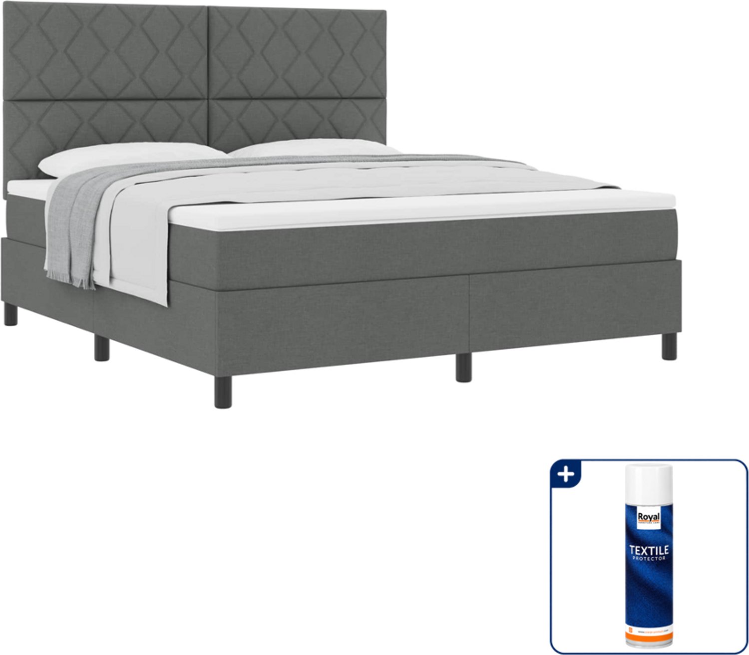 vidaXL boxspringbed Kingsize - 180 x 200 cm - donkergrijs - Inclusief textielbeschermer 500 ml