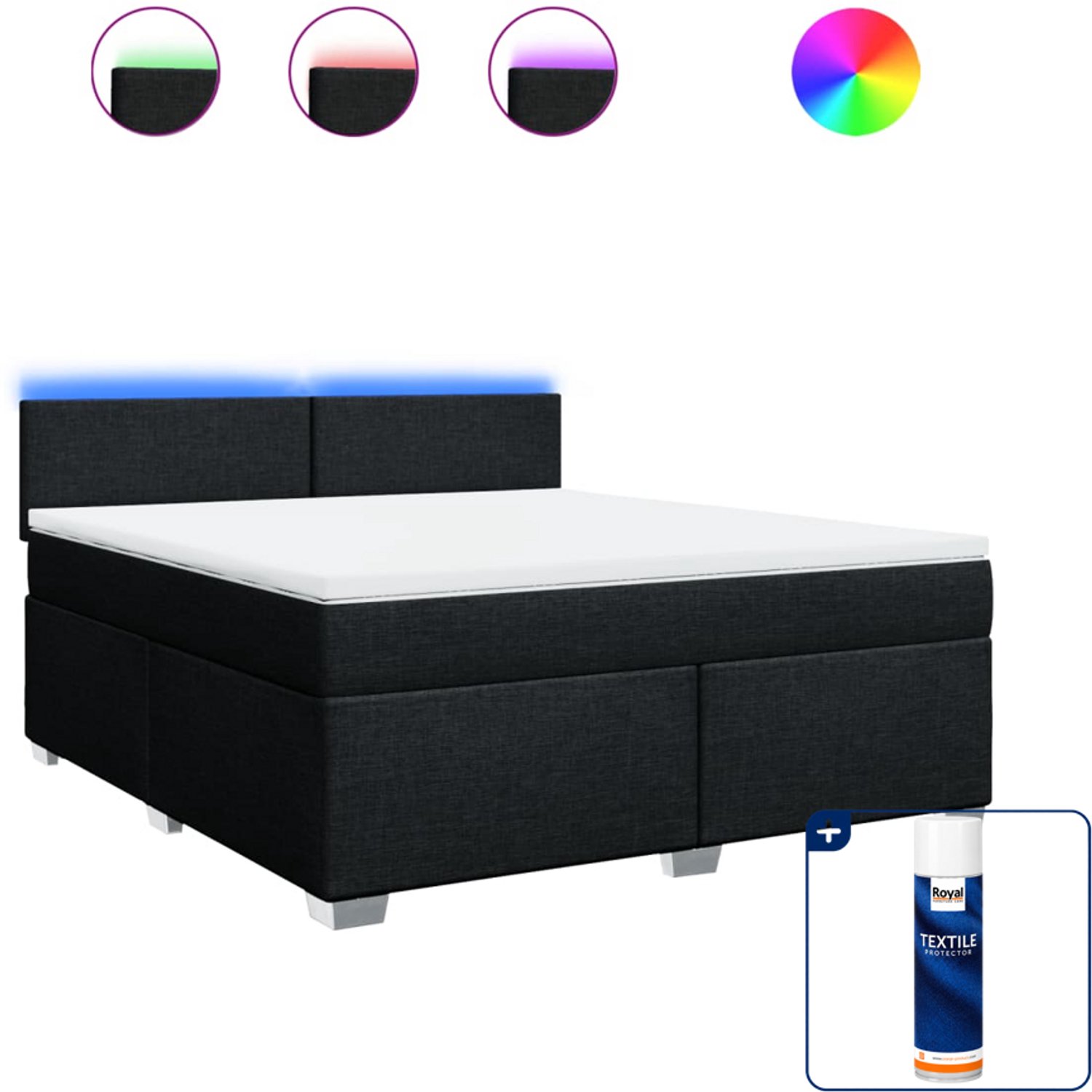 vidaXL Kingsize boxspring met matras - 180 x 200 cm - zwart - Inclusief textielbeschermer 500 ml