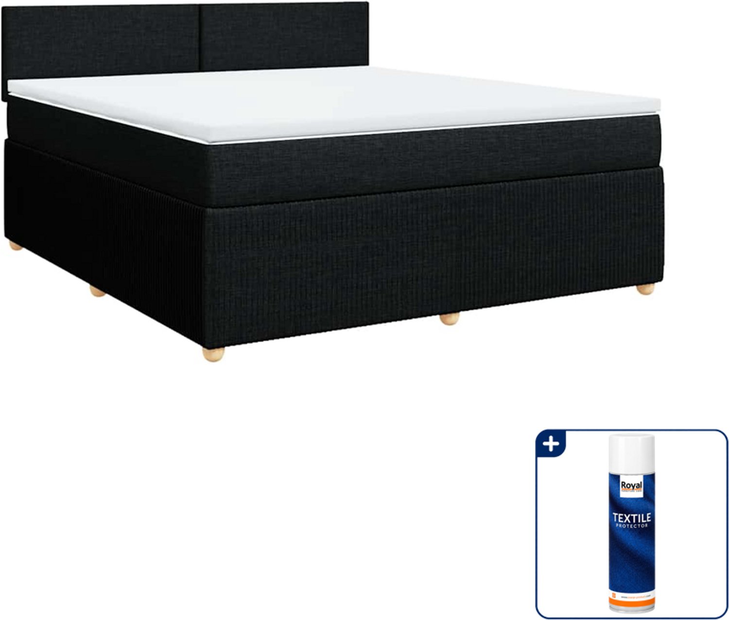 vidaXL Boxspring Kingsize - 180 x 200 cm - stof - zwart - Inclusief textielbeschermer 500 ml