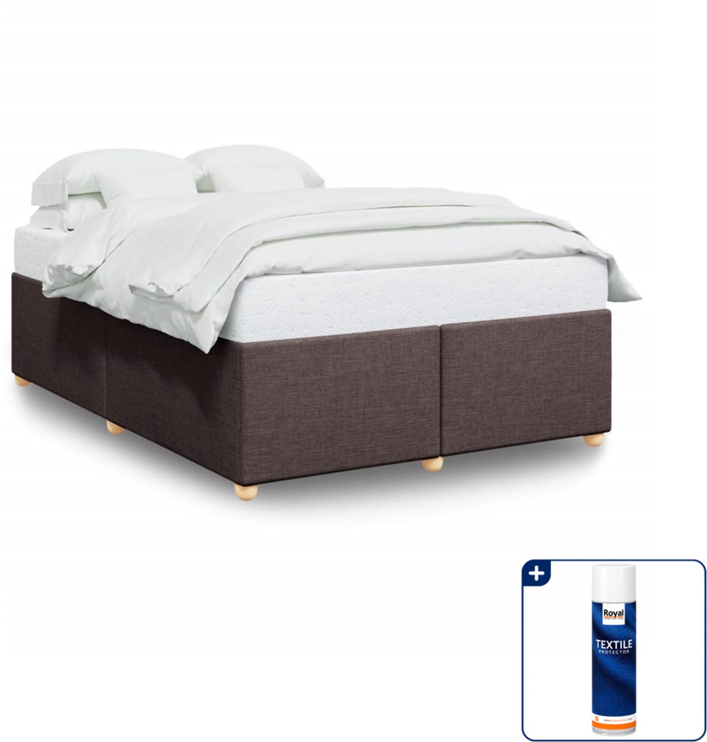 vidaXL Queensize bedframe 160 x 200 cm - stof - donkerbruin - Inclusief textielbeschermer 500 ml Blauw