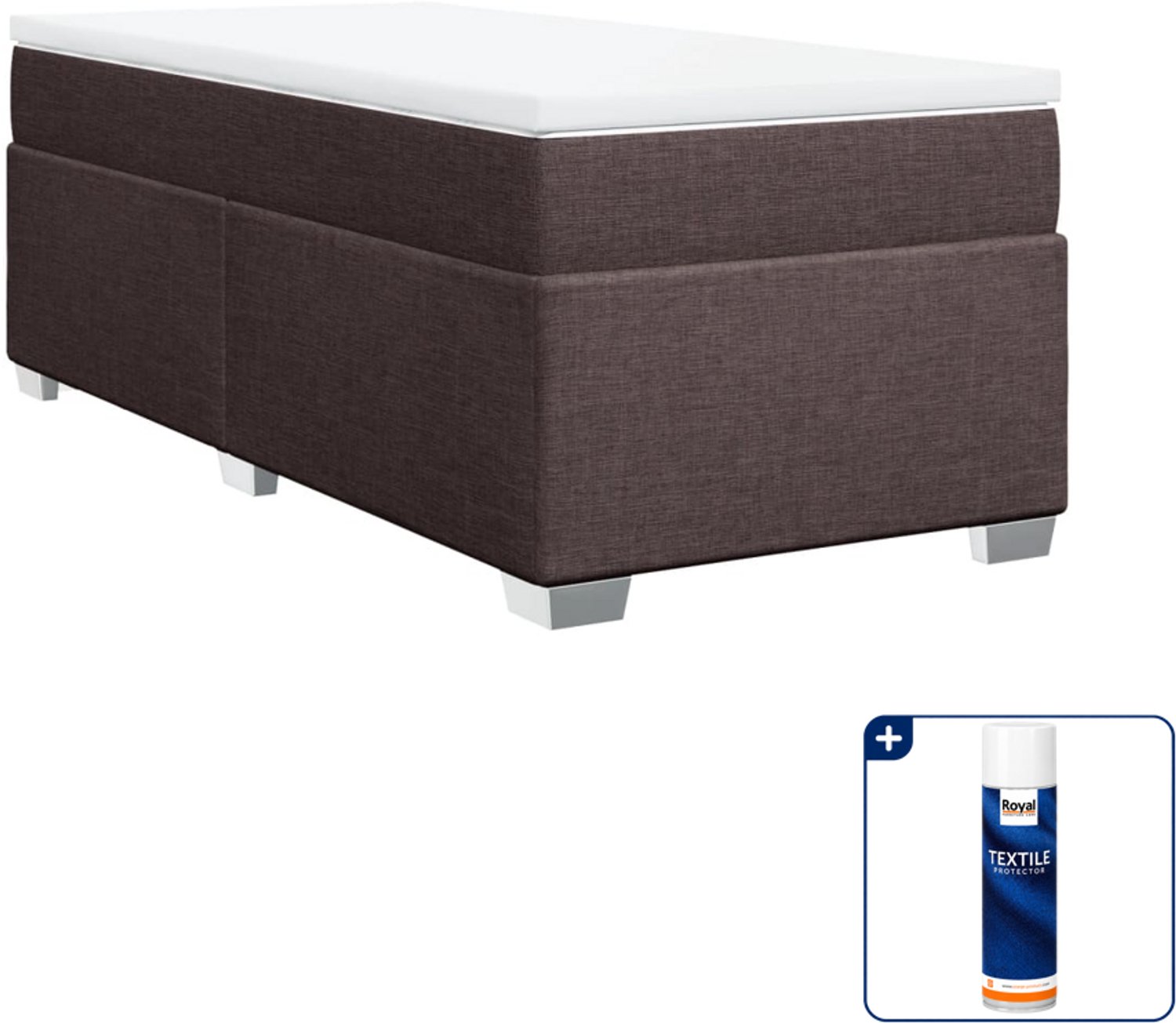 vidaXL boxspring met matras - 100 x 200 cm - stof - donkerbruin - Inclusief textielbeschermer 500 ml