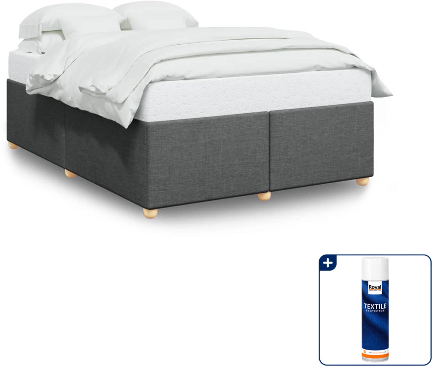 vidaXL bedframe - 140 x 190 cm - stof - donkergrijs - Inclusief textielbeschermer 500 ml