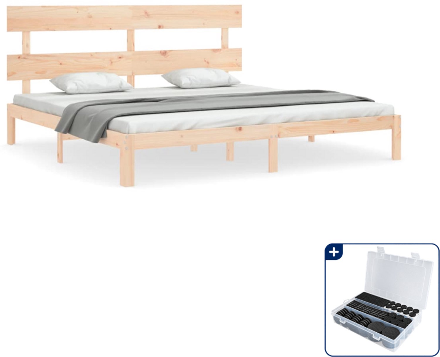vidaXL bedframe - 200 x 200 cm - massief grenenhout - Inclusief antikrasvilt 177-delig Bruin