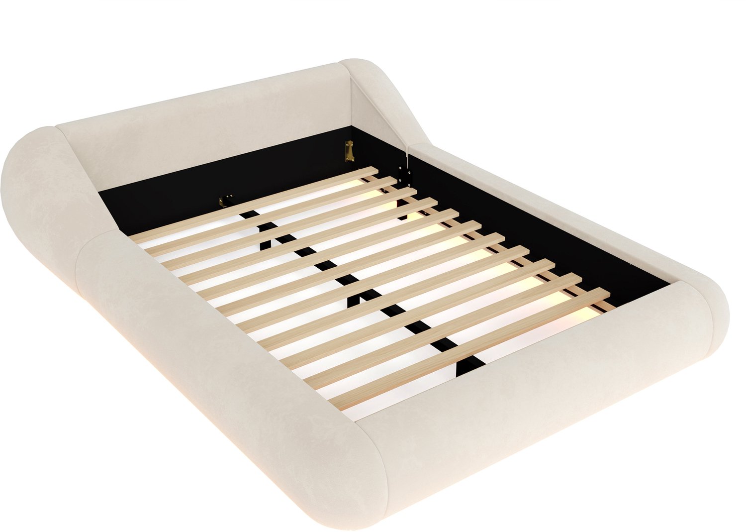 MUVANO Gestoffeerd bed 140x200 cm - Tweepersoonsbed met ledverlichting - Fluweel - Gebogen hoofdbord - Lattenbodem - Zonder matras - Beige