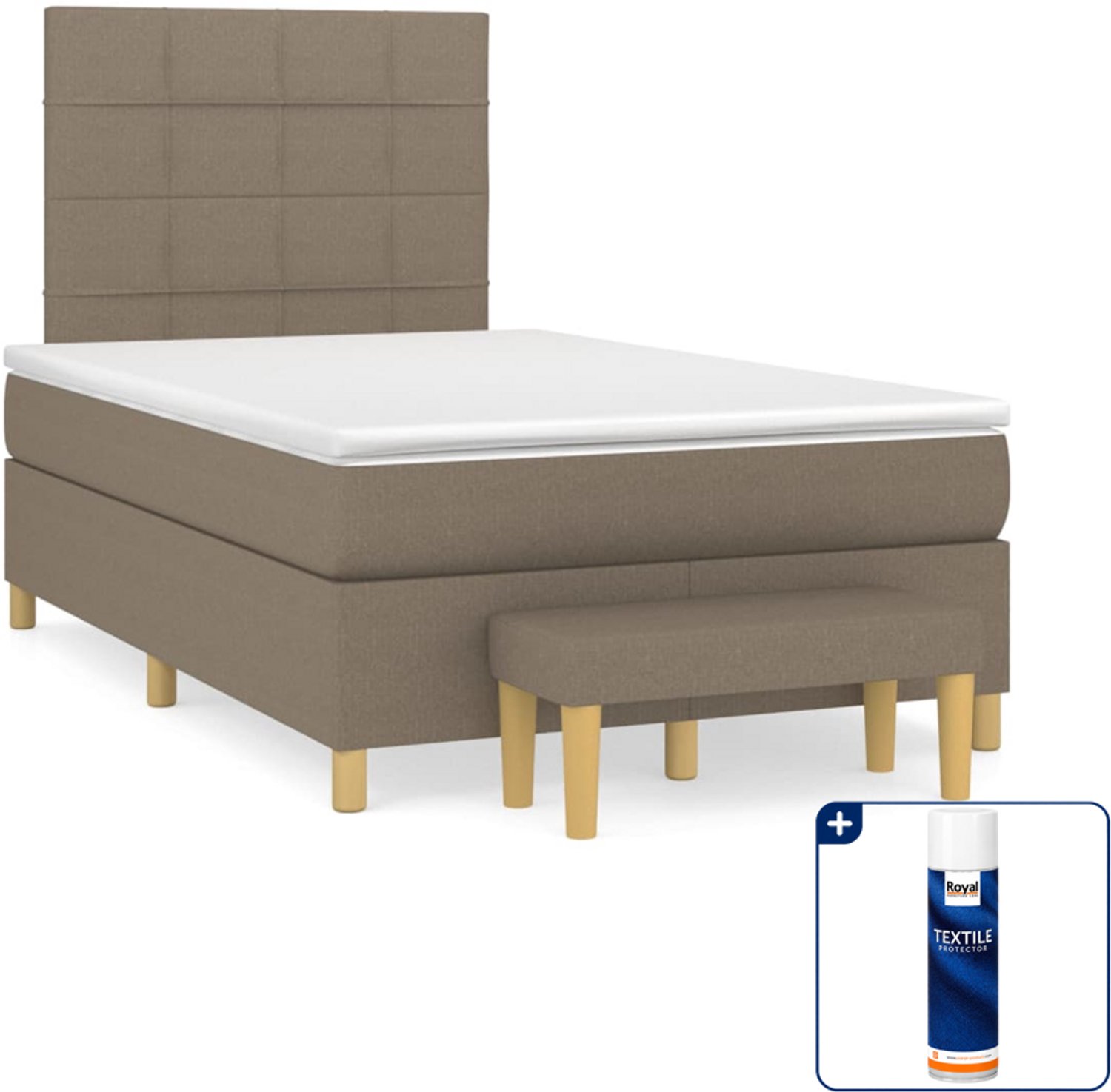 vidaXL boxspring met matras en bankje - 120 x 200 cm - taupe - Inclusief textielbeschermer 500 ml