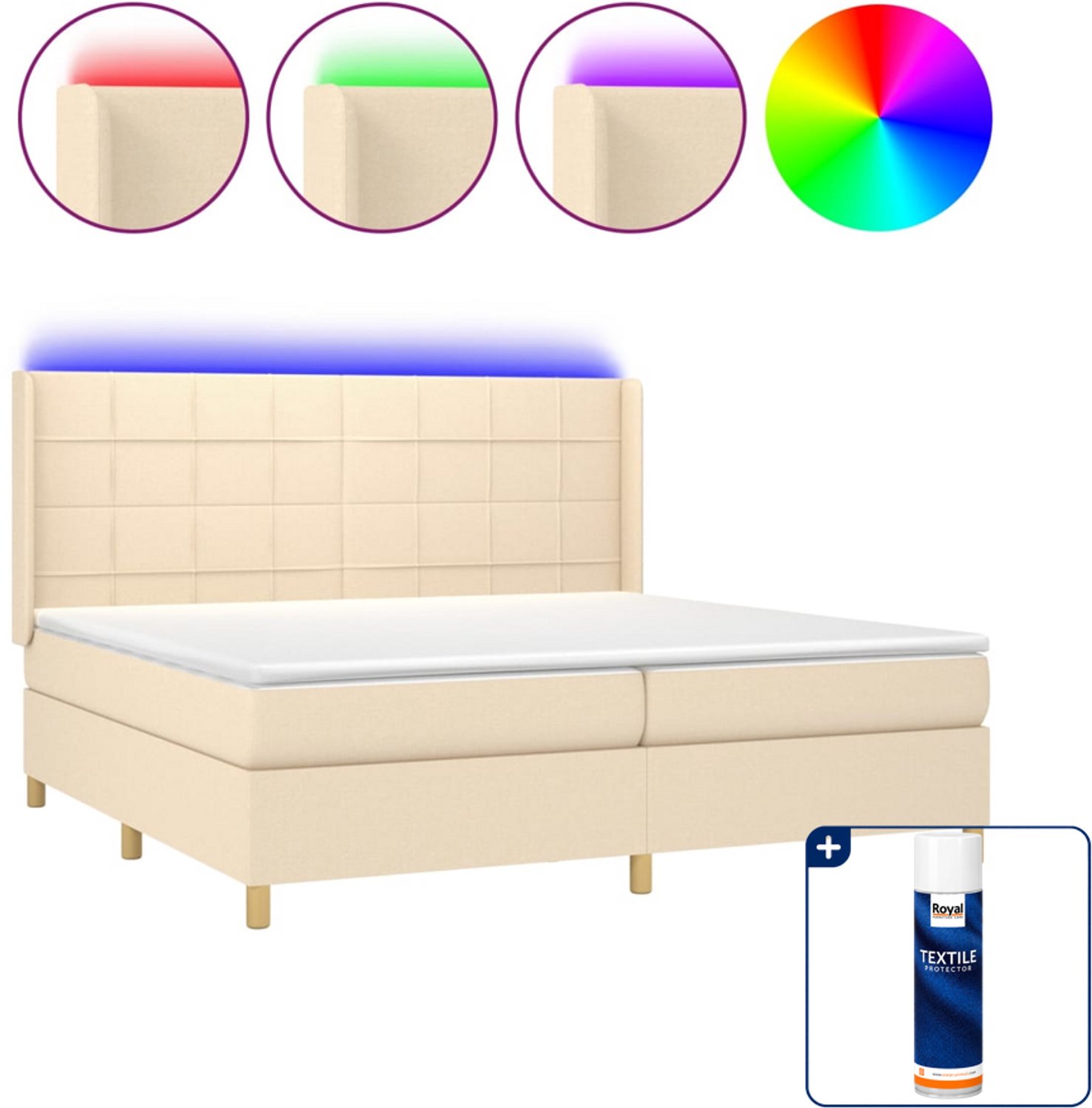 vidaXL boxspring met matras en led - 200 x 200 cm - crèmekleurig - Inclusief textielbeschermer 500 ml
