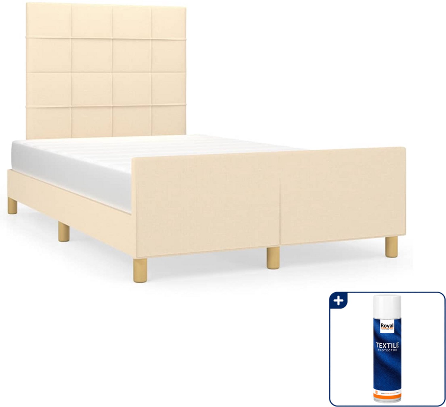 vidaXL Bedframe - 120 x 200 cm - stof - crème - Inclusief textielbeschermer 500 ml Zwart