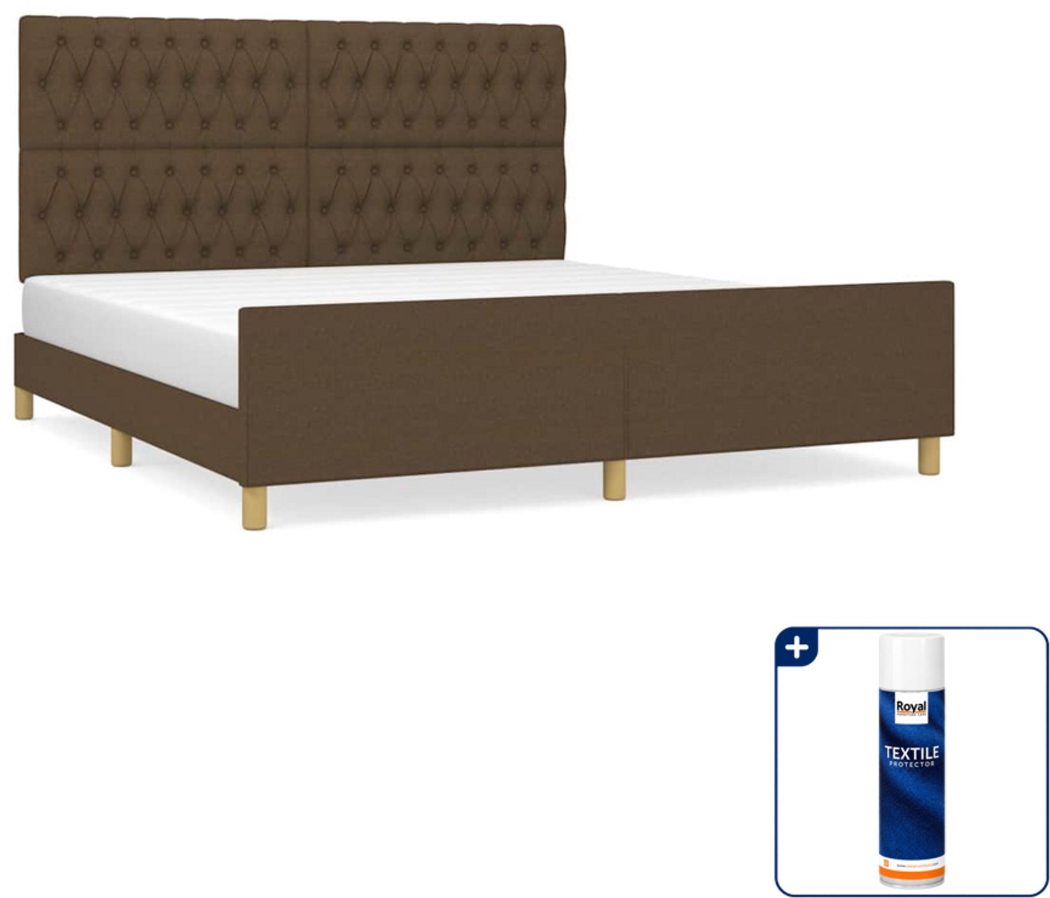 vidaXL Bedframe Kingsize - 180 x 200 cm - donkerbruin - Inclusief textielbeschermer 500 ml