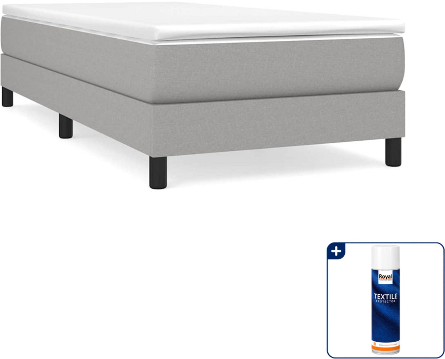 vidaXL boxspring bed - 90 x 190 cm - stof - lichtgrijs - Inclusief textielbeschermer 500 ml Blauw