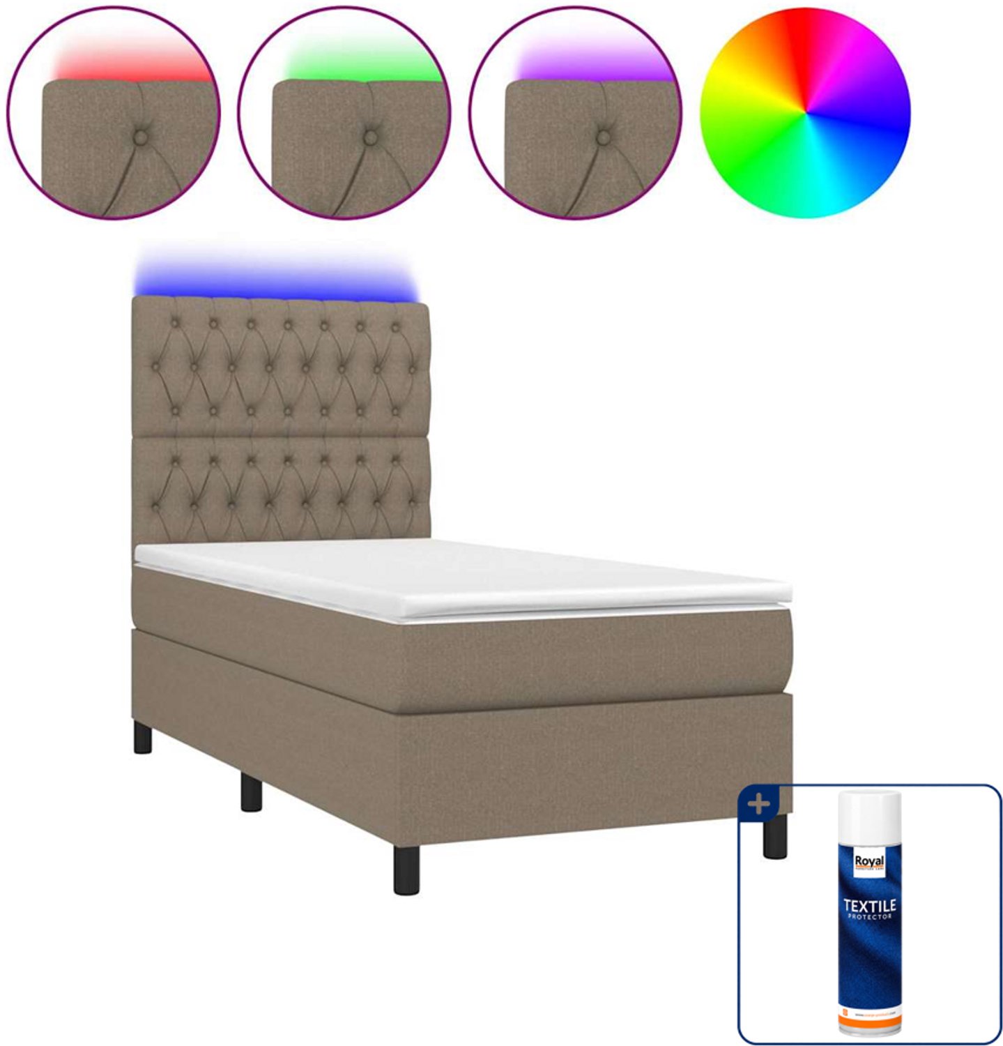 vidaXL boxspring met matras en LED - 90 x 190 cm - taupe - Inclusief textielbeschermer 500 ml