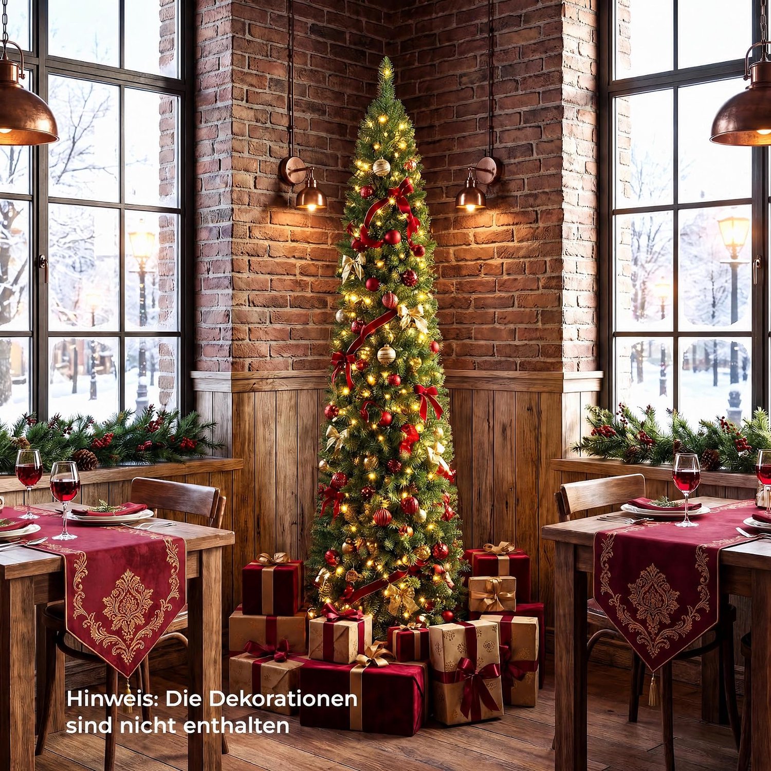 COSTWAY 180 cm Kunstkerstboom smal met verlichting - 445 takken - 180 warmwitte LED-lampjes - Metalen Standaard - Snelle Montage – foto 7