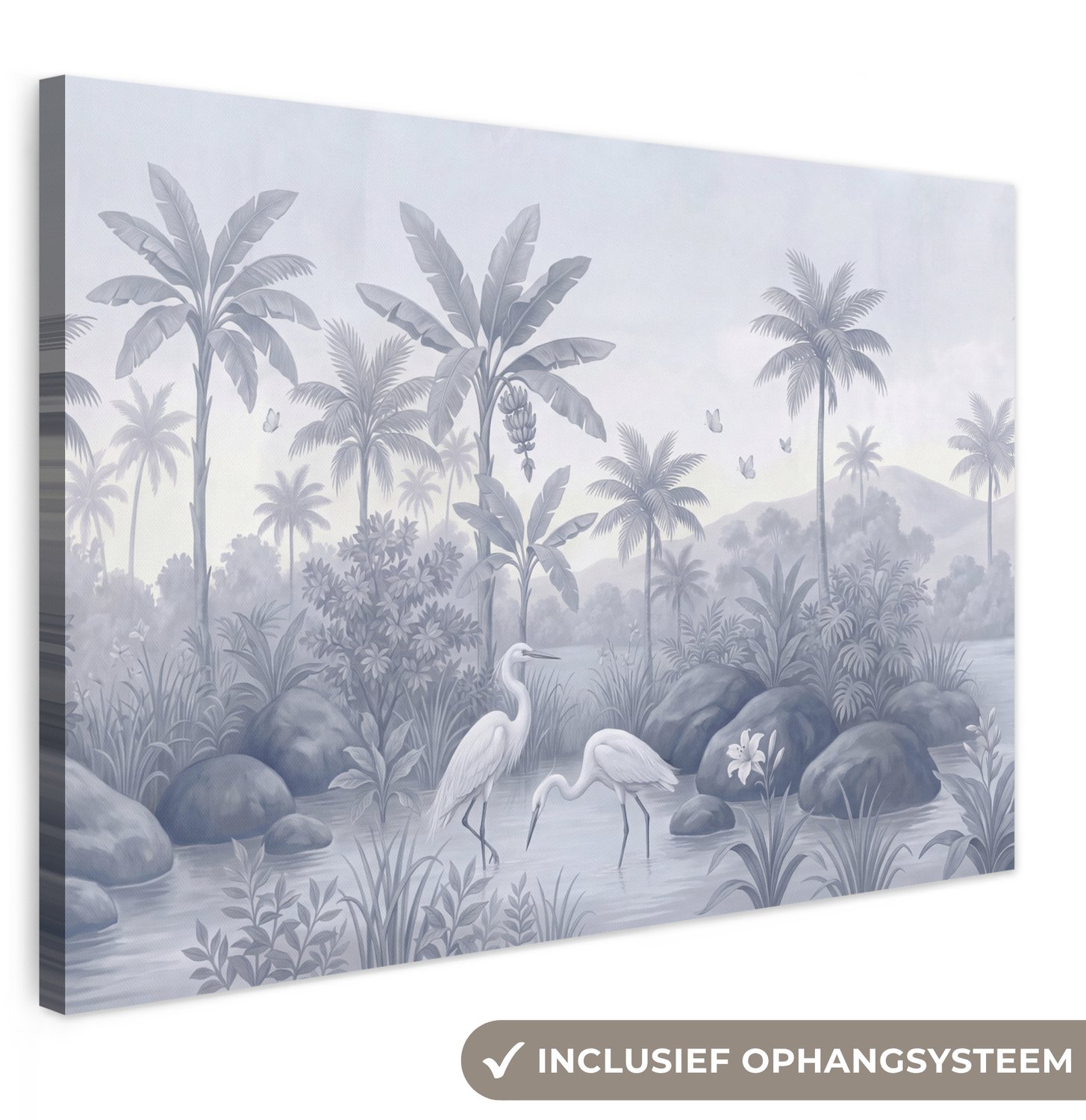 Canvas schilderij 120x80 cm - Exclusieve wanddecoratie Vogel - Water - Tropisch - Natuur - Blauw - Muurdecoratie woonkamer - Slaapkamer decoratie - Kamer accessoires - Schilderijen op canvas groot XXL