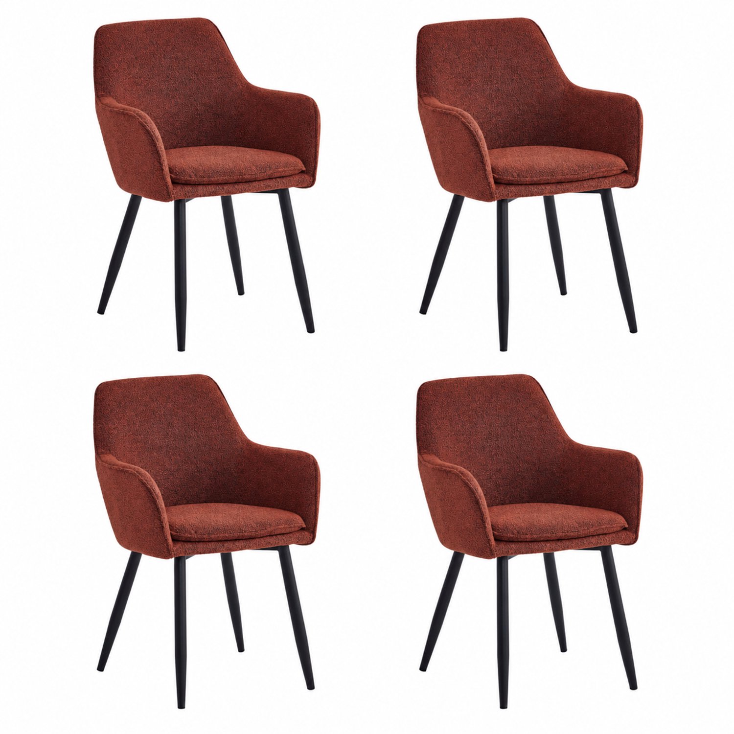 Colenis Levan - Eetkamerstoelen - Set van 4 - Bordeaux Bouclé - Met armleuning