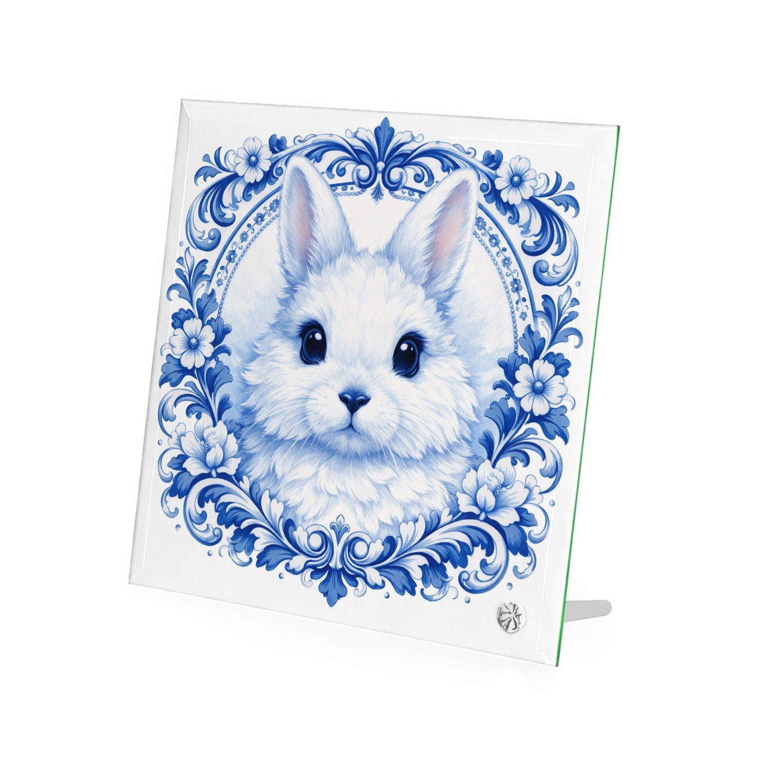 Mr Cadeautjes Glasframe 20 x 20 - design Een speels konijnportret met een klassieke krans van vintage | cadeau Wit