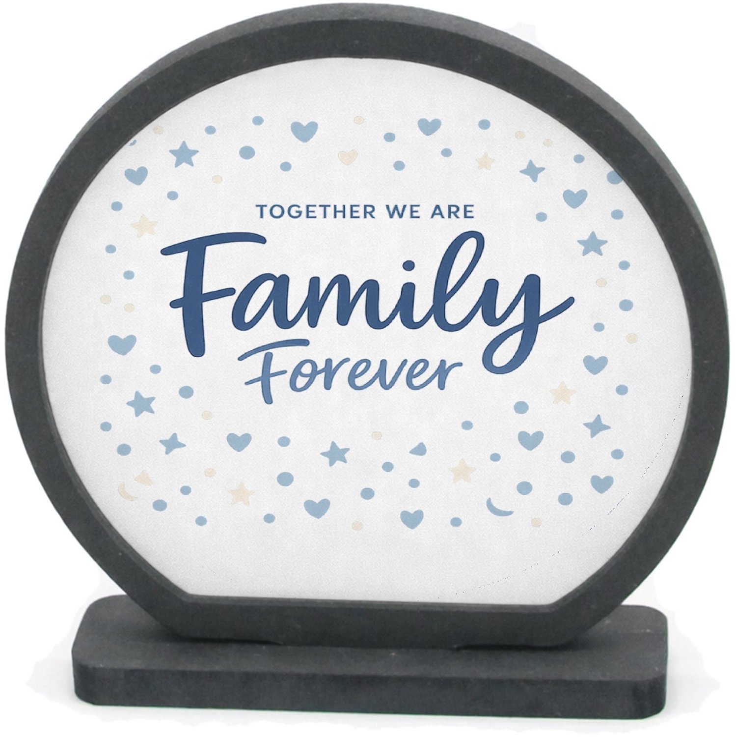 Mr Cadeautjes Houten fotolijst rond met MDF inleg - design Een rustige familietypografische print met een speels stippe | cadeau Wit
