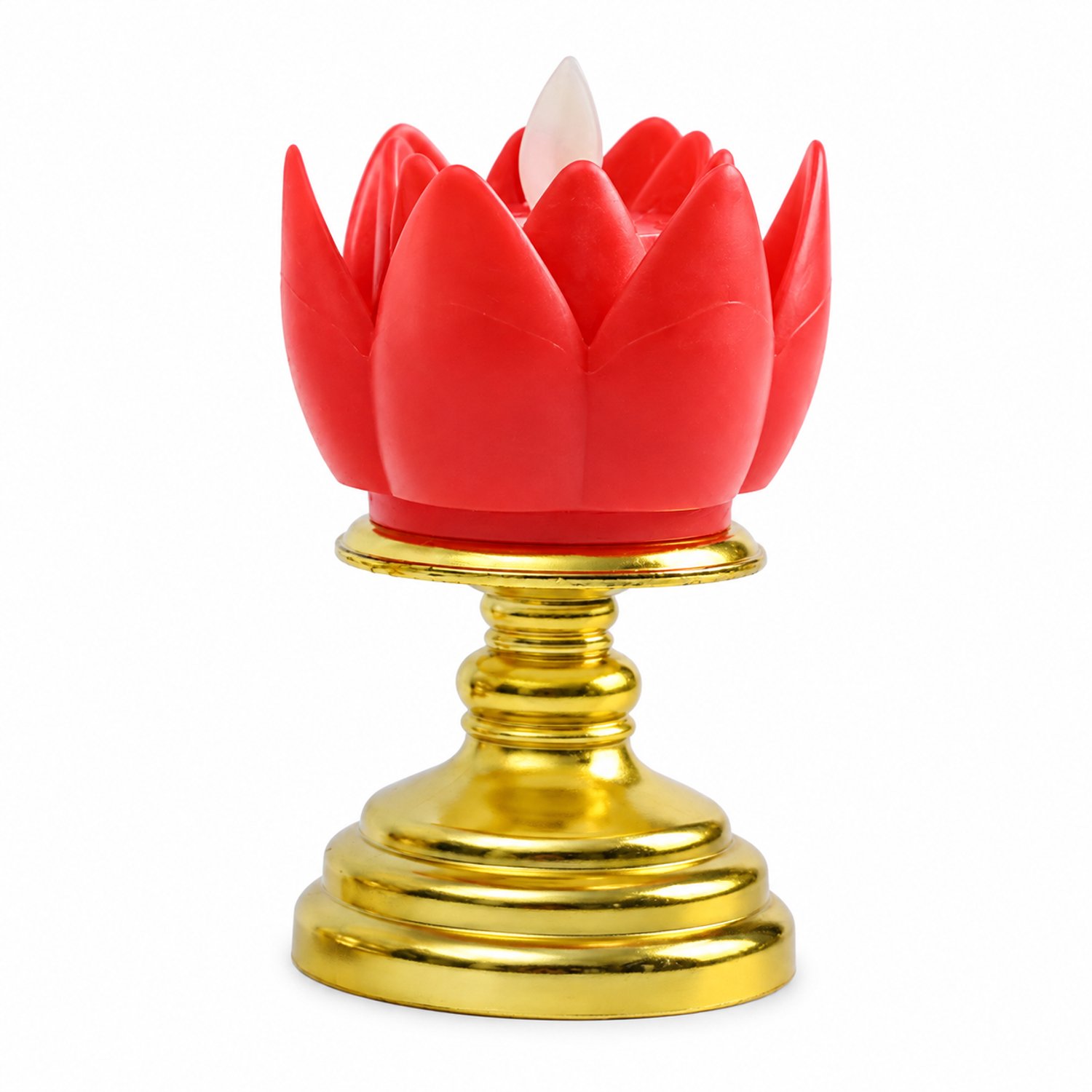 SWGOTA led kaarsen - rode lotuslamp met vlamvormig element en goudkleurige voet, van PP, voor een boeddhistisch altaar Rood