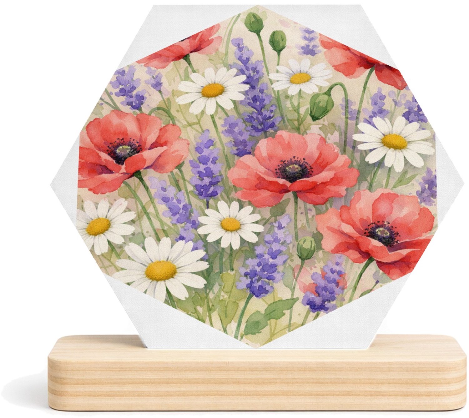 Mr Cadeautjes MDF fotolijst/inleg hexagon 14 x 13 - design Aquarel wilde bloemen | cadeau Wit