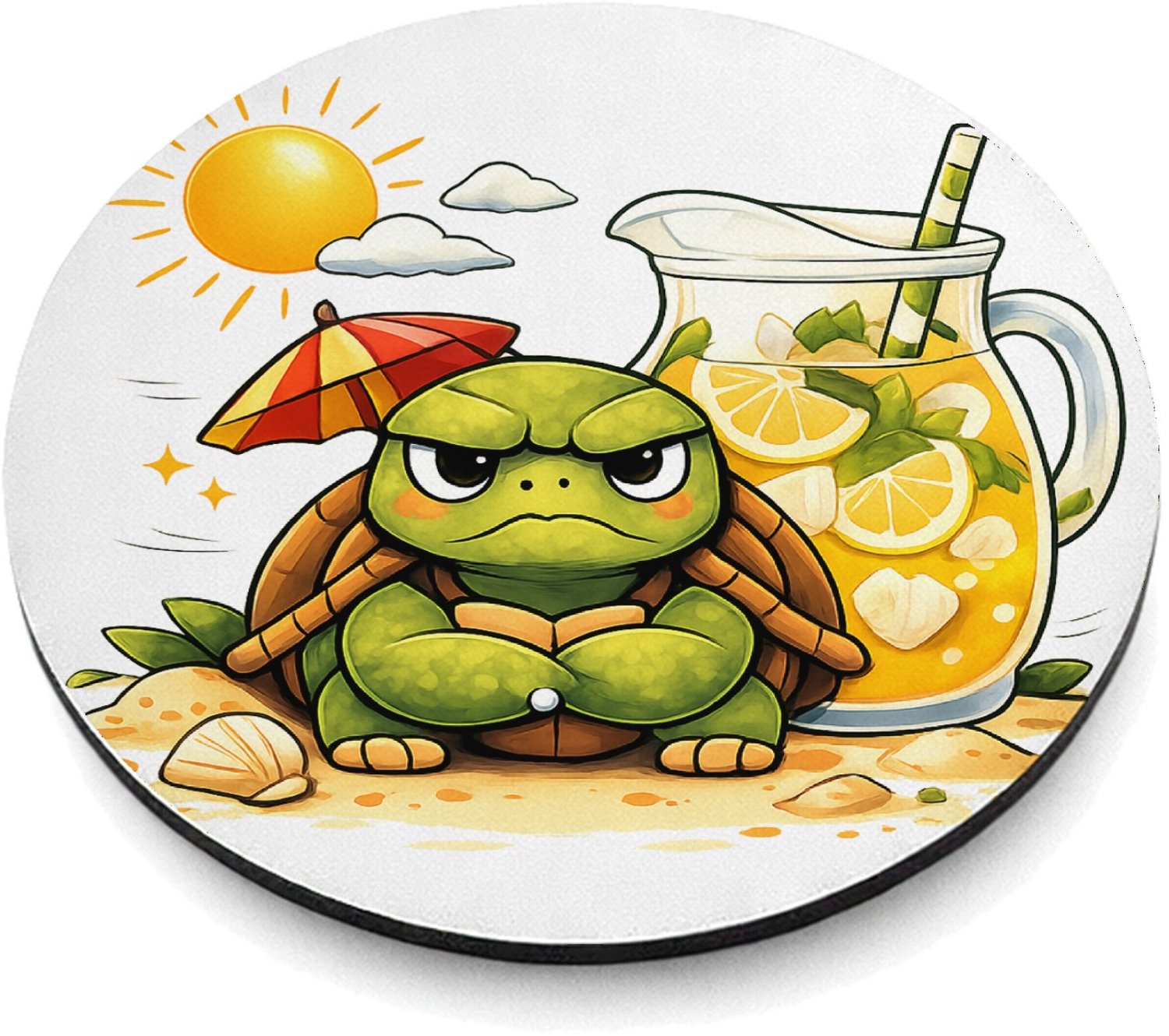 Mr Cadeautjes MDF magnetische fotolijst rond Ø 9,5 - design Een norse schildpad met een mini-parasol en een tropische li | cadeau Wit