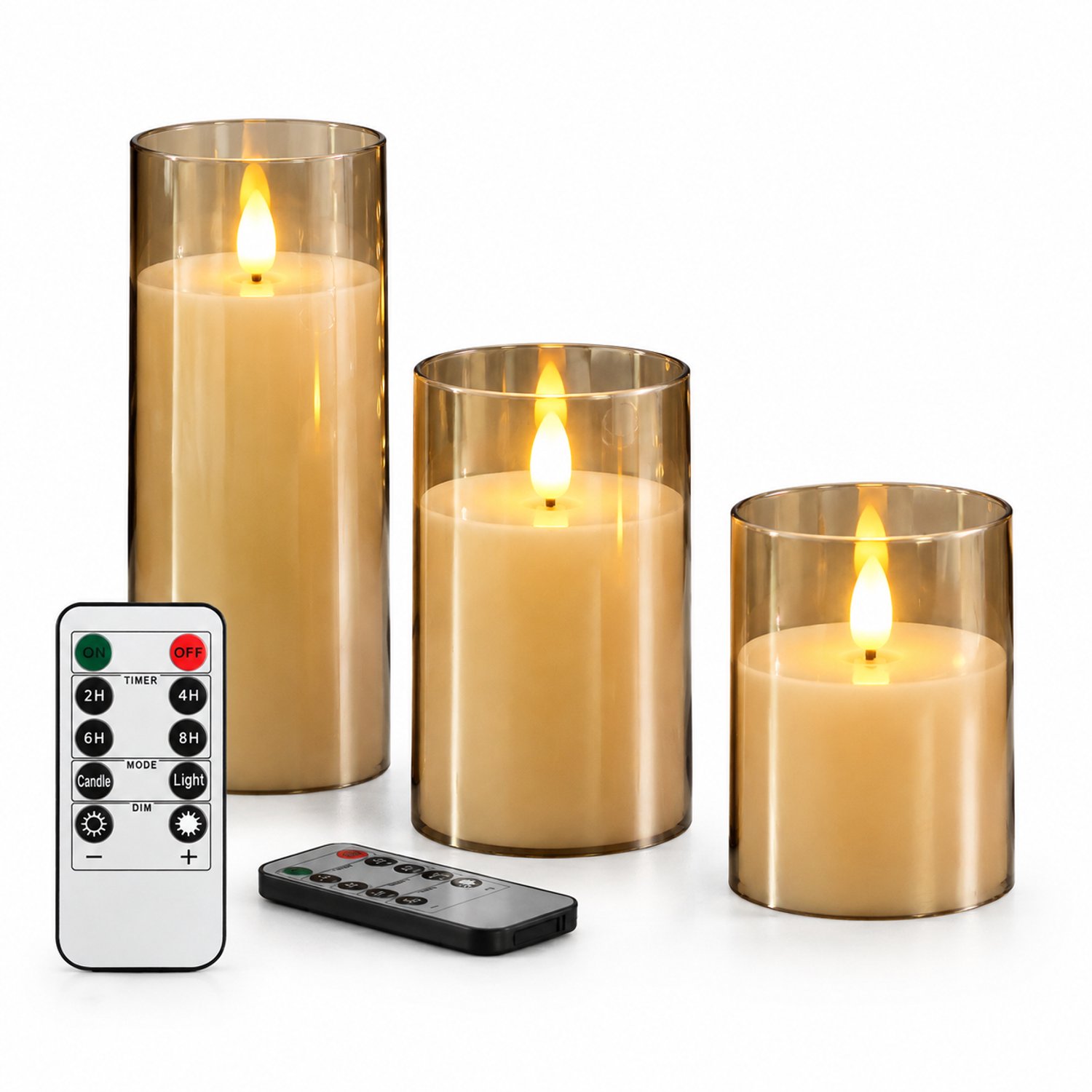 SWGOTA led kaarsen, grijze set van 3 met afstandsbediening, puntvormige vlam, 7,8 x 10/12,5/15 cm, op batterijen Grijs