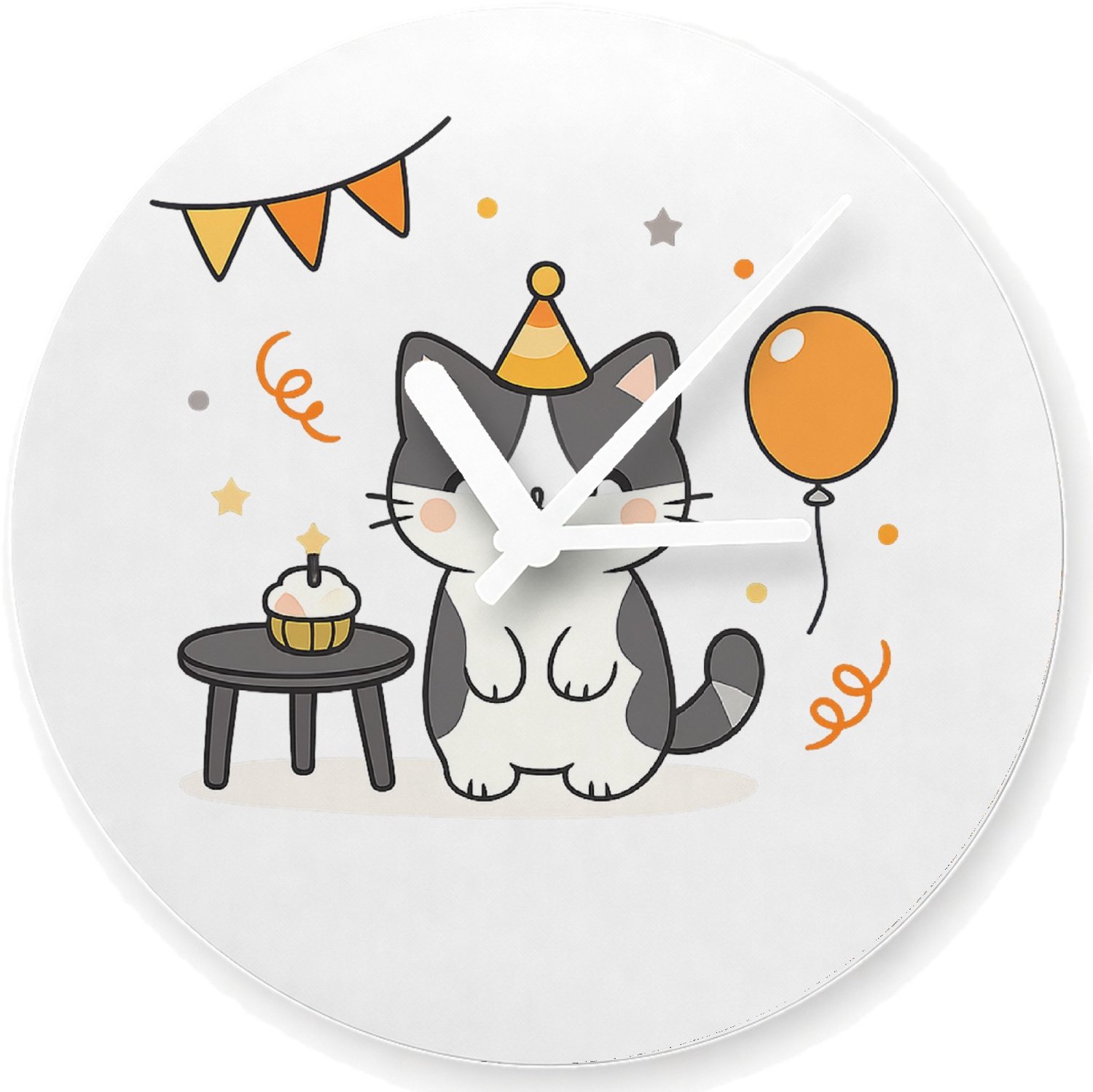 Mr Cadeautjes Glazen klok Ø 20 - design Een minimalistische verjaardagsillustratie met een hond die | cadeau Wit
