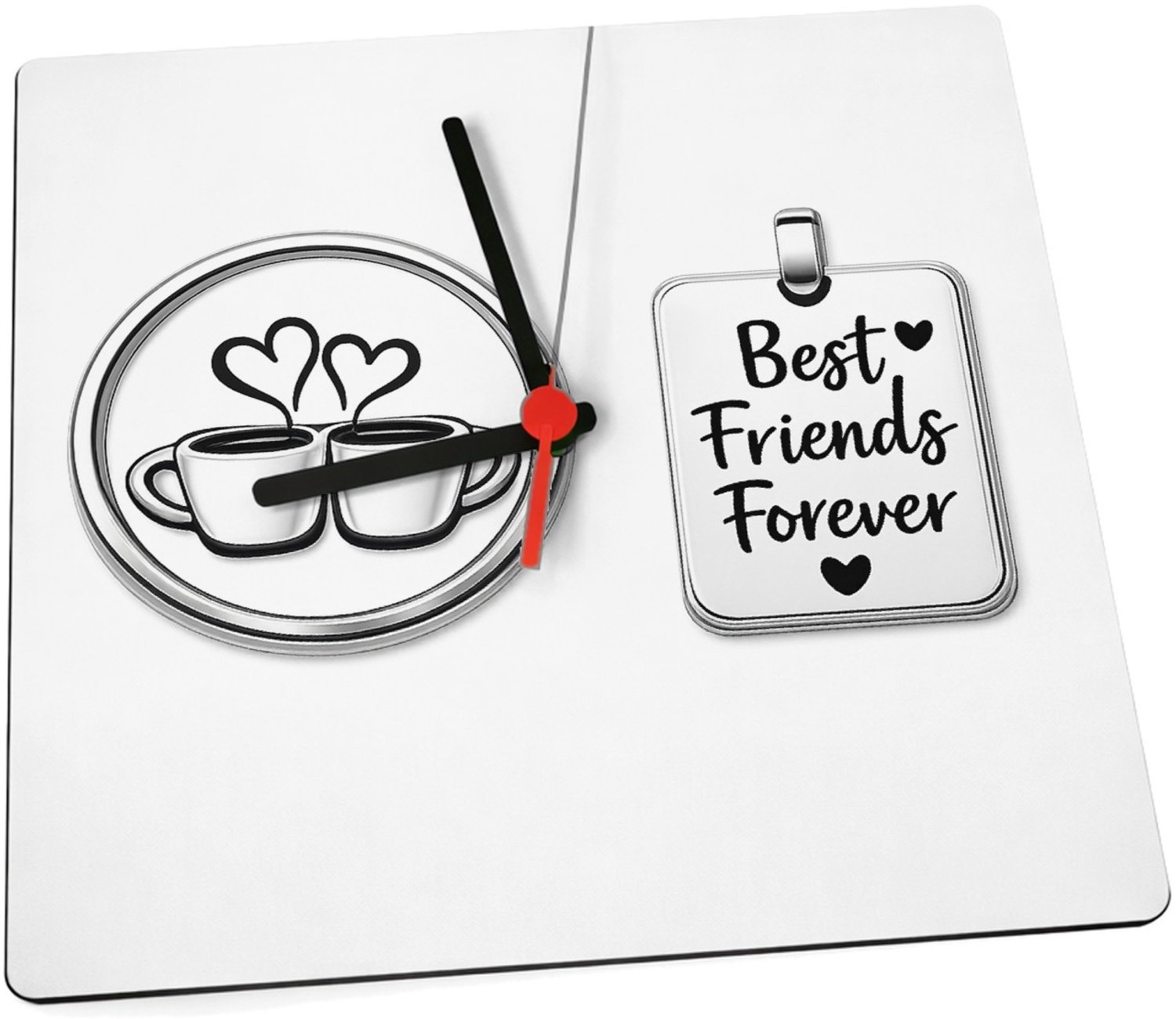 Mr Cadeautjes Klok 19 x 19 - design Een minimalistische vriendschapsbadge met een eenvoudige ill | cadeau Wit