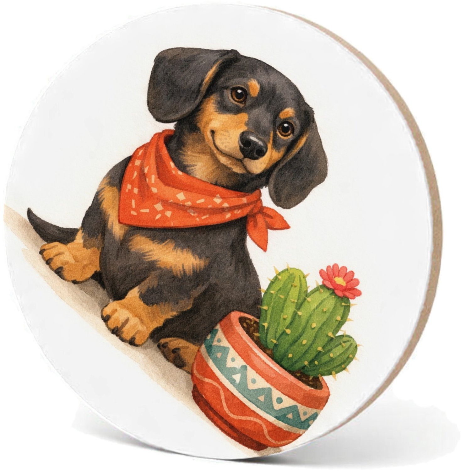 Mr Cadeautjes MDF fotolijst - design Een eigenwijze teckel met een bandana, naast een kleine cact | cadeau Wit