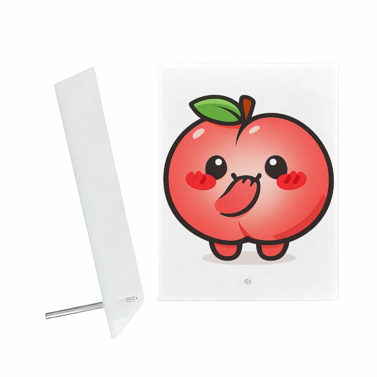Mr Cadeautjes Glazen fotopaneel Een schattige maar een tikje brutale fruitfiguur met een ver - 15 x 20 cm, staand - glas, decoratie, wanddecoratie | cadeau Wit