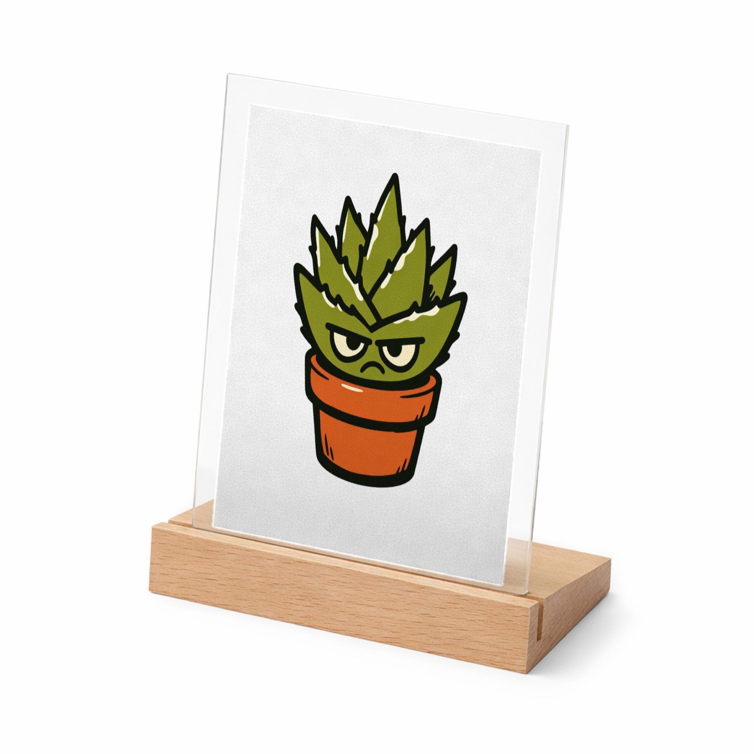 Mr Cadeautjes Glasframe met vaste tekst - design Een koppige, stekelige huisplant als grappige ‘ga weg’-boods | cadeau Wit