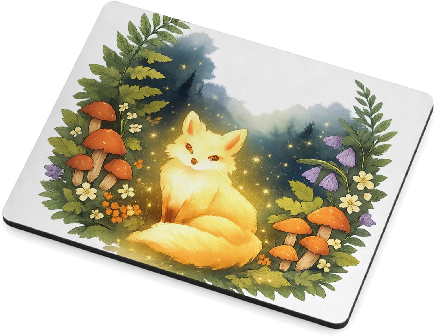 Mr Cadeautjes MDF magnetische fotolijst 9 x 7 - design Een dromerig boslandschap met een lichtgevende vos tussen va | cadeau Wit