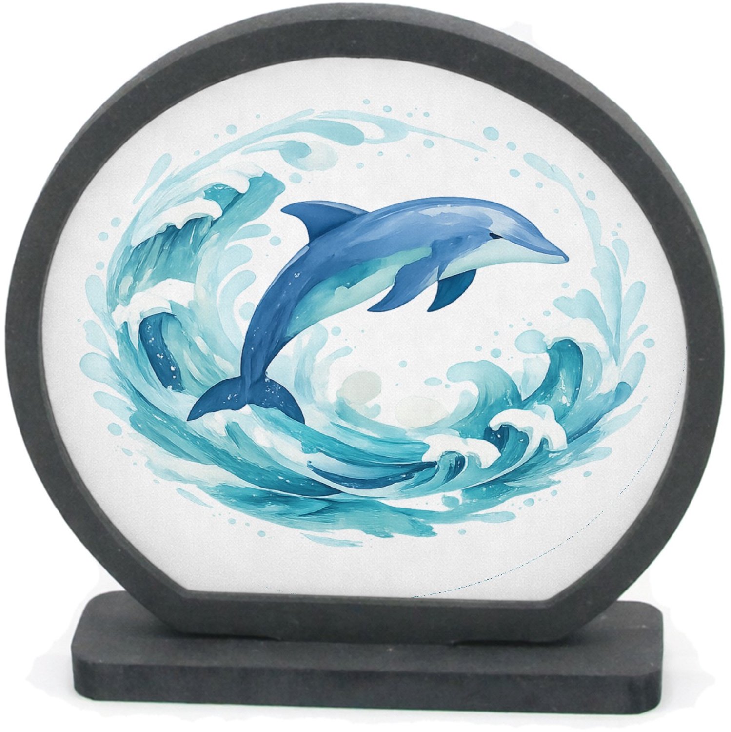 Mr Cadeautjes Houten fotolijst rond met MDF inleg - design Een cirkelvormige waterwerveling rond een springende zeeschi | cadeau Wit
