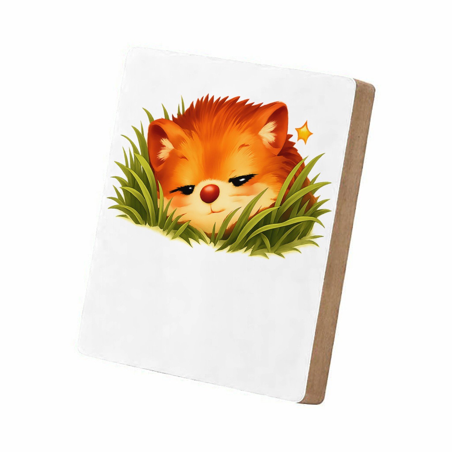 Mr Cadeautjes MDF staande fotolijst 15,2 x 15,2 - design Een slaperige egel die half verscholen zit tussen gras en me | cadeau Wit