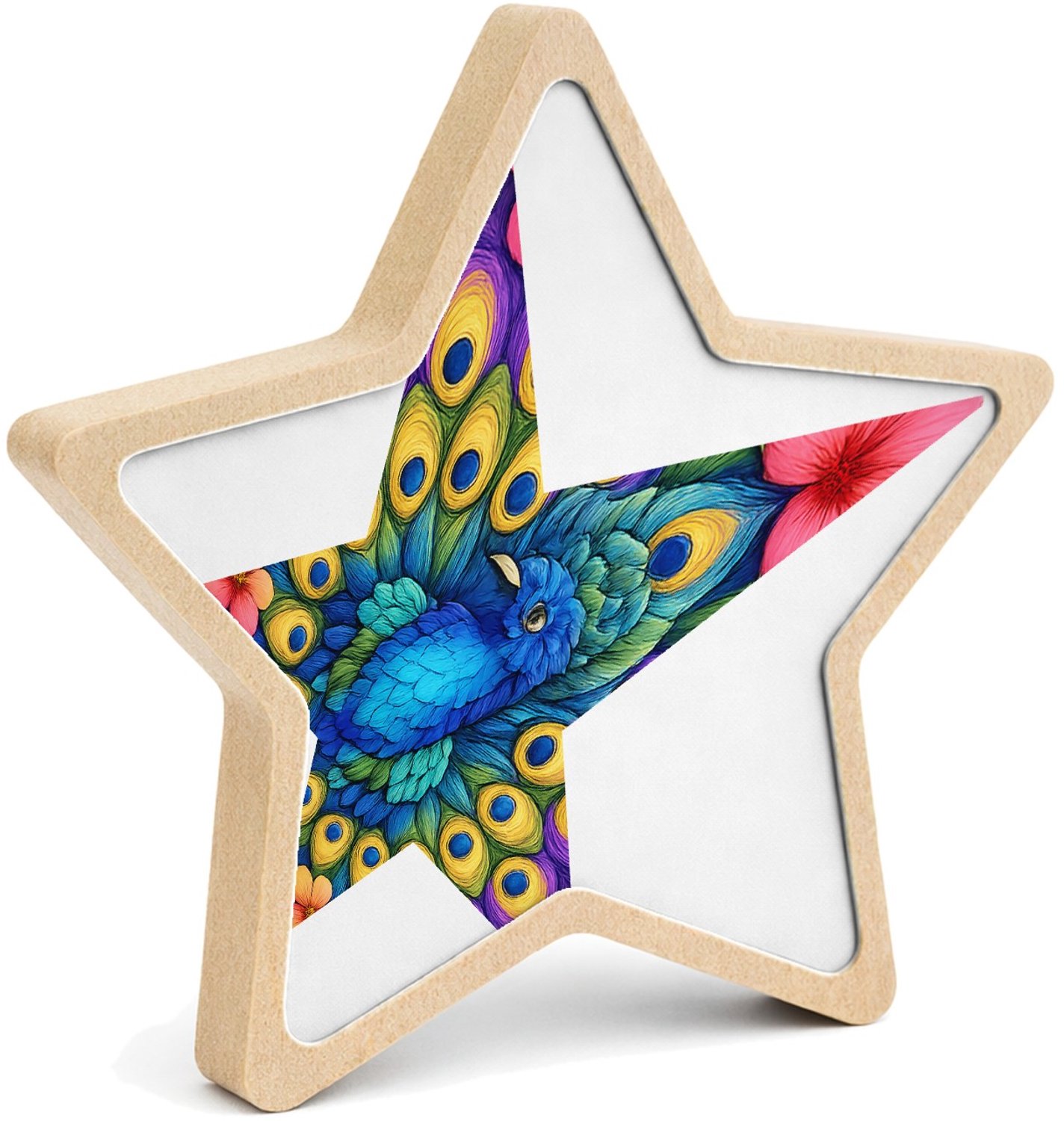 Mr Cadeautjes MDF fotolijst ster 14 x 13,5 - design Een majestueuze mandala van tropische bladeren en bloemen ro | cadeau Wit