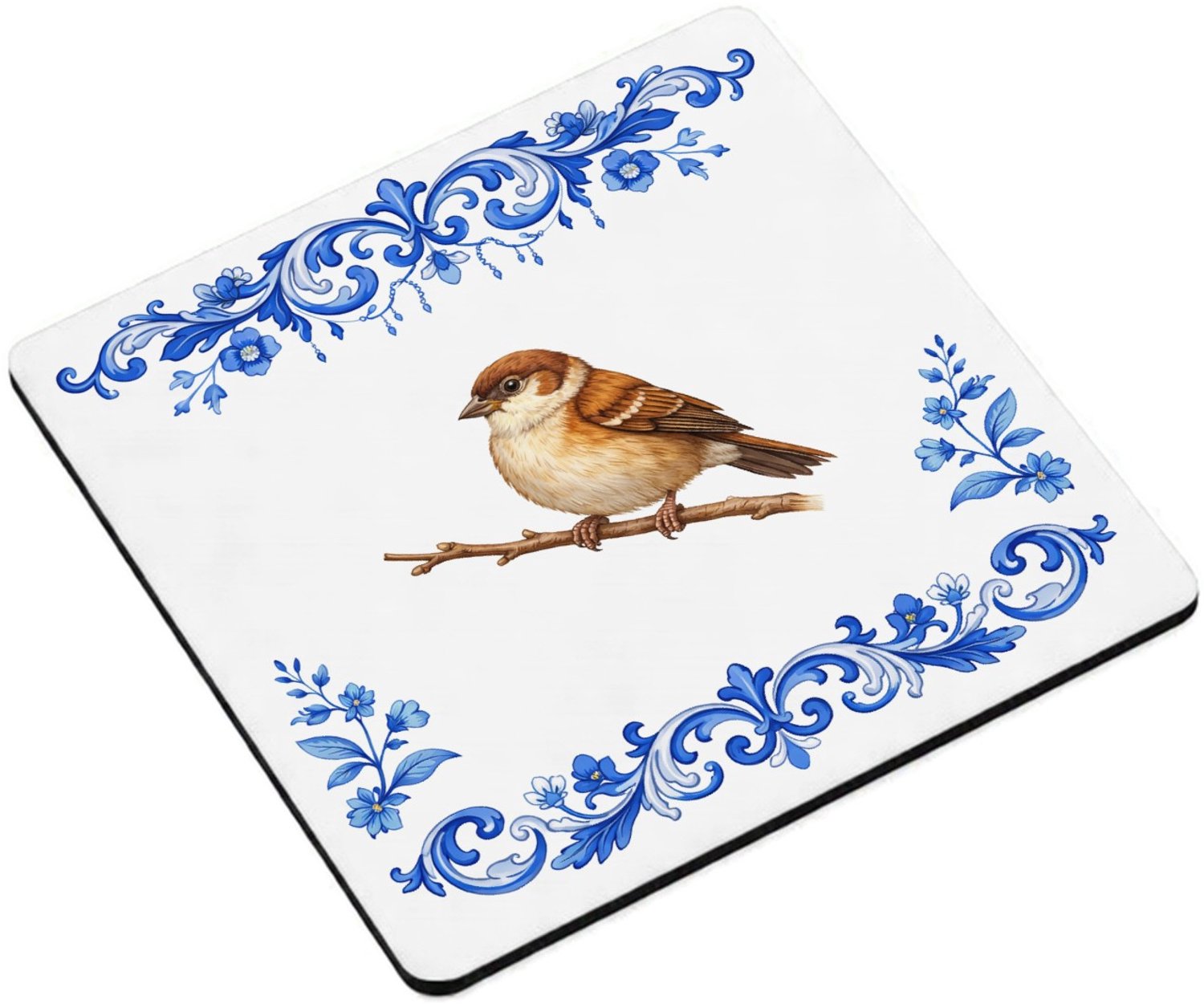 Mr Cadeautjes MDF magnetische fotolijst vierkant 9,5 - design Een sierlijke vlinder centraal op een zachte botanische rand | cadeau Wit