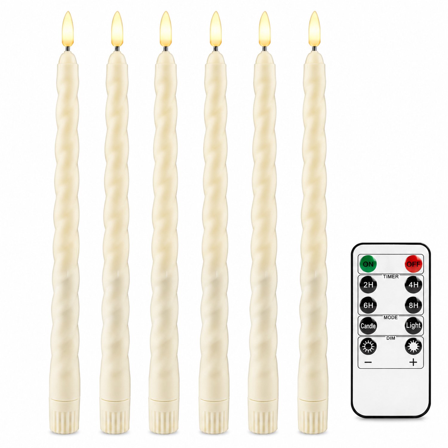 SWGOTA led kaarsen, 6 stuks in doos, spiraalvormige staafkaarsen met afstandsbediening voor bruilofts- en kerstdecoratie Ivoorwit