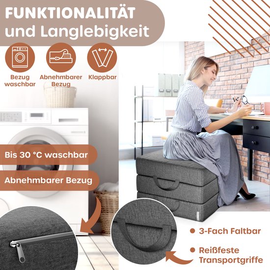 KESSER® Logeermatras - 3-voudig opvouwbaar vouwmatras met draagtas - 15 cm dik - 120x195 cm - Antraciet