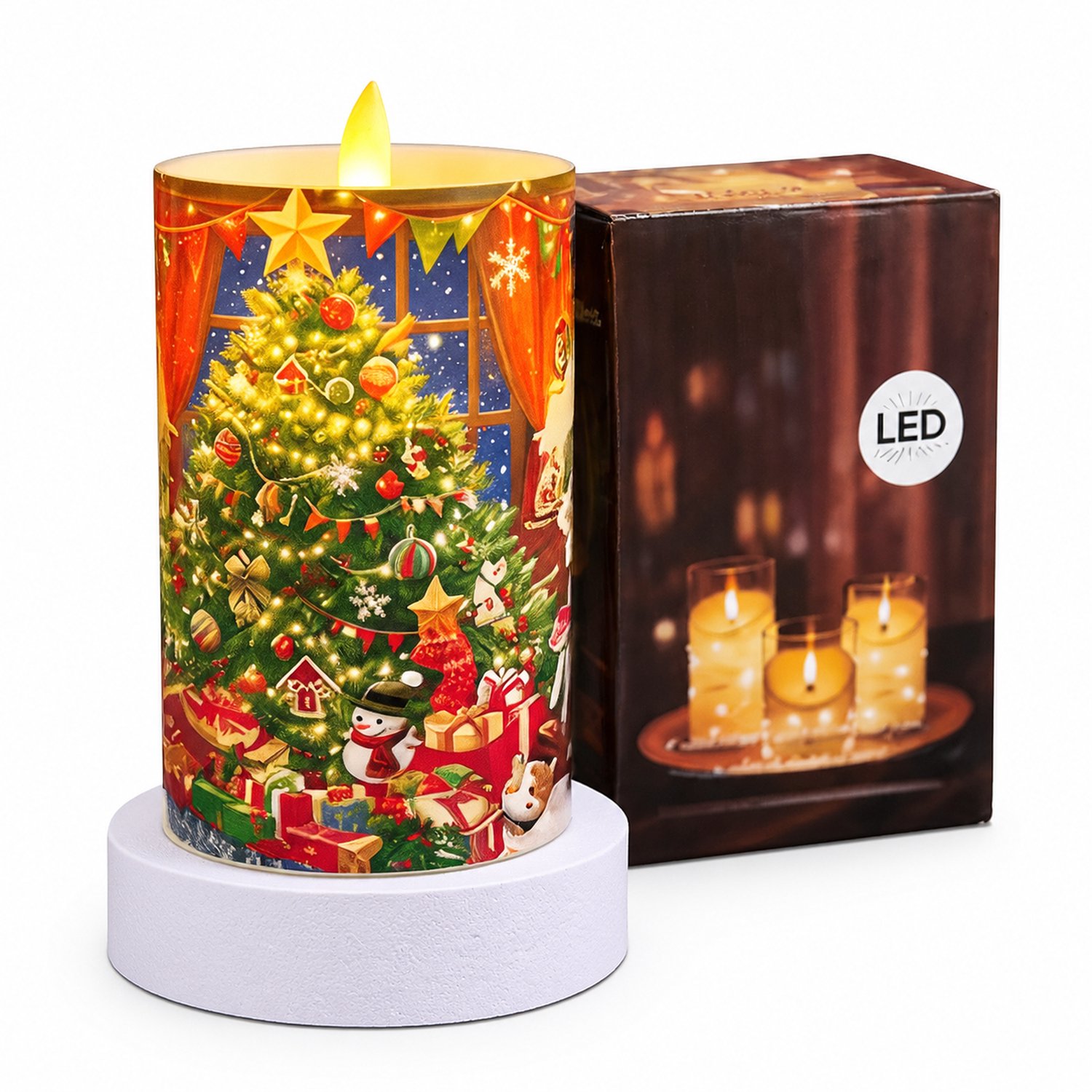 SWGOTA LED kaarsen voor kerstdecoratie - 1 kaars van 7,5 x 12,5 cm met kerstmotief, kunststof, in doos, zonder batterijen Blauw