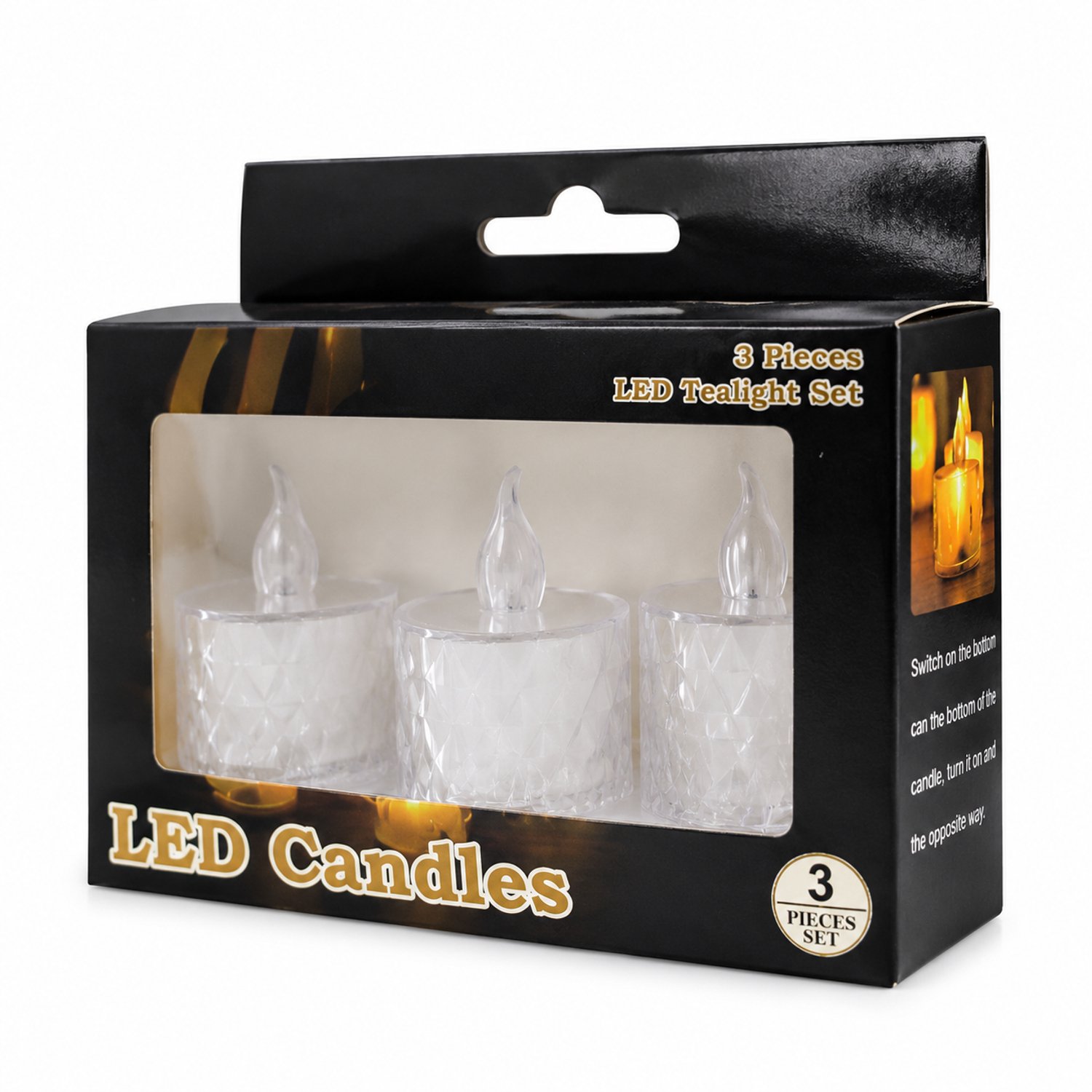 SWGOTA led kaarsen - set van 3, transparante kunststof cilinders met druppelvormige vlamtop, in vensterdoos voor bruiloften en feesten
