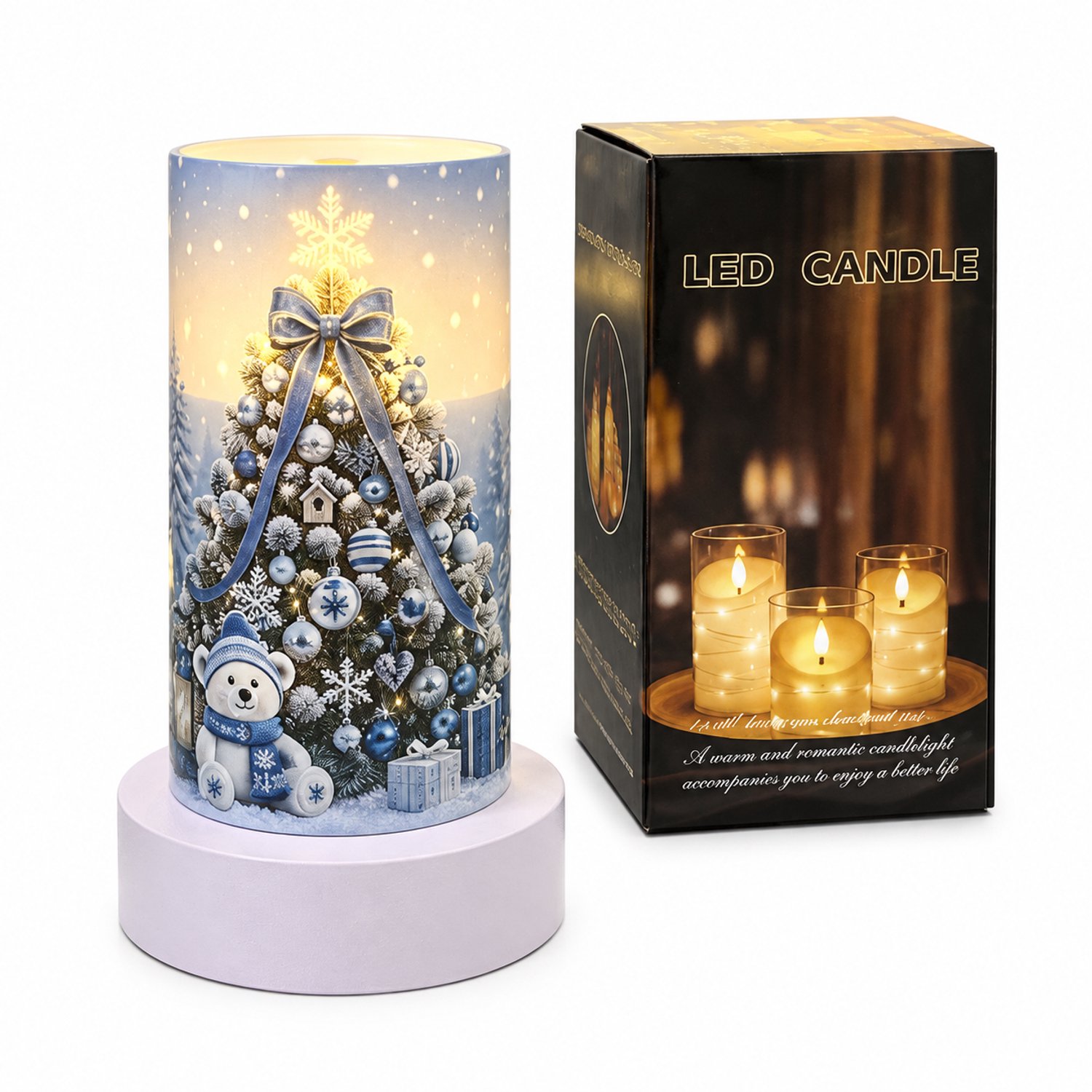 SWGOTA led kaarsen blauwe kerstboom elektronische kaarslamp met warm licht voor binnen 7,5 x 15 cm zonder batterijen