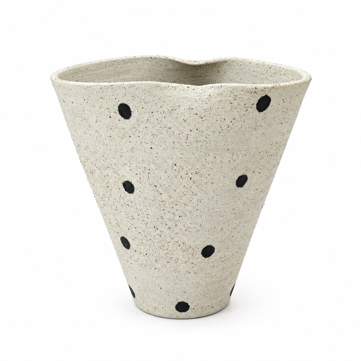 SWGOTA Keramische bloempot met afwateringsgat, zwart-wit gestipt, golvende rand, 17 cm hoog, binnenopening 15,5 x 11 cm