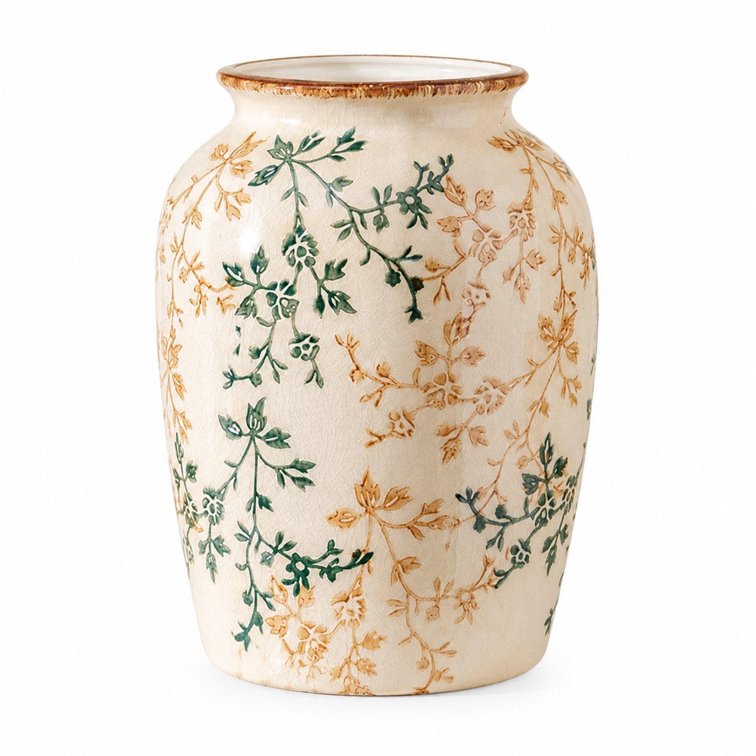 SWGOTA Keramische vaas met craquelé en takkenmotief - middelgroot potmodel, 20,7 cm hoog, voor kunstbloemen, met piepschuimverpakking Crème