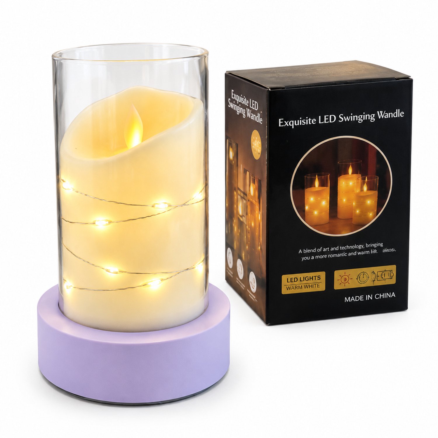 SWGOTA led kaarsen met bewegende vlam - 7,5 x 12,5 cm, schuine bovenrand en lichtsnoer, warm licht, zonder batterijen Crème