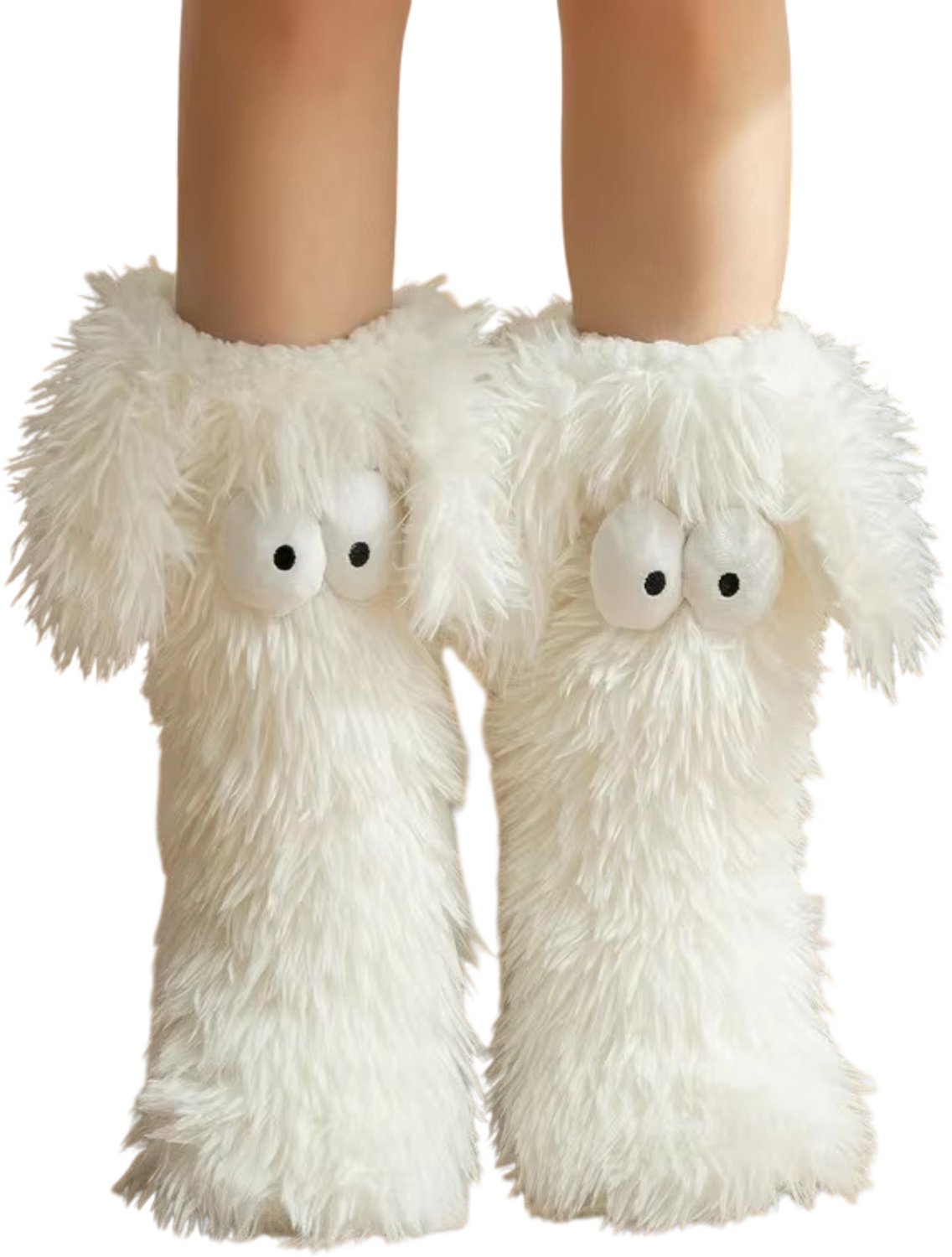 Wintersokken Dames en Heren – Warme Antislip Huissokken met Puppyren Grote Cartoonogen Dikke Zachte Koraalsokken voor de Winter Wit