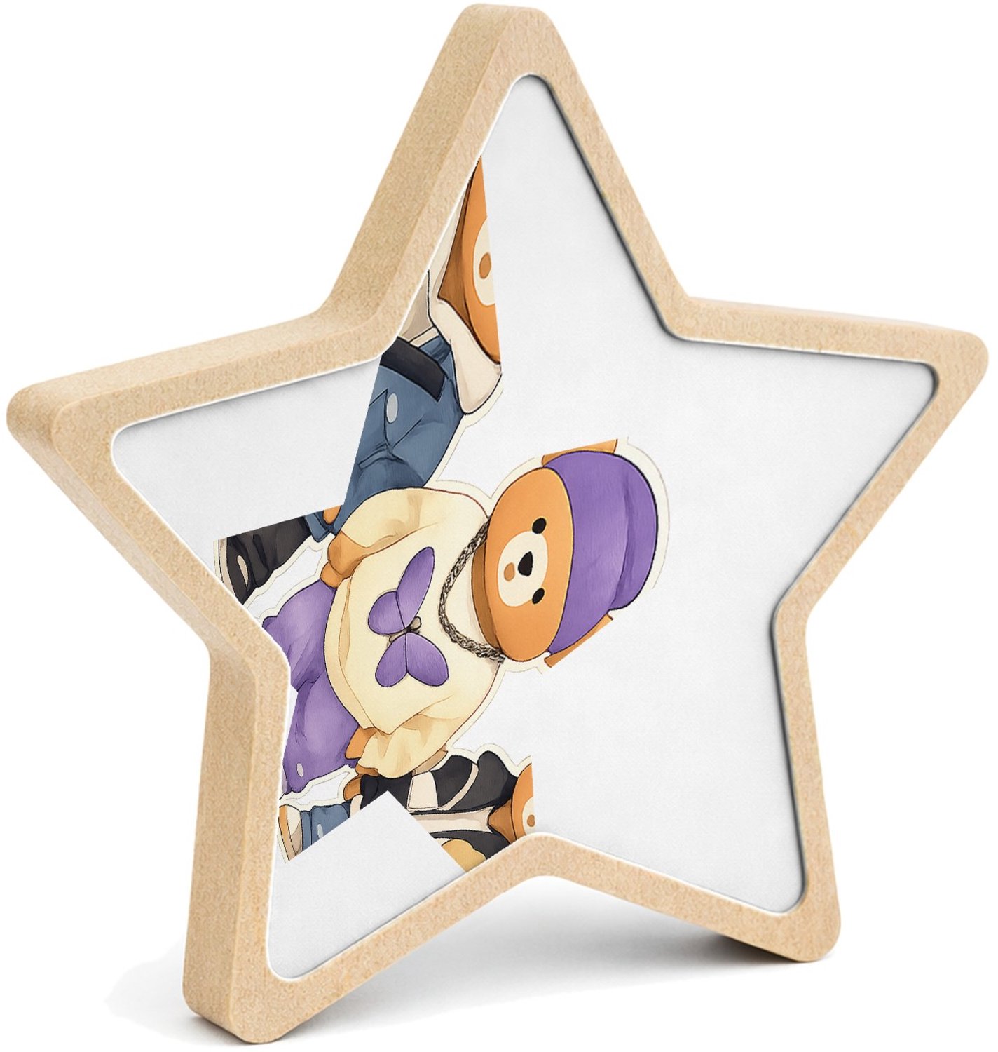 Mr Cadeautjes MDF fotolijst ster 14 x 13,5 - design Een trio van konijnen als hippe stadsfiguren met jassen, pet | cadeau Wit