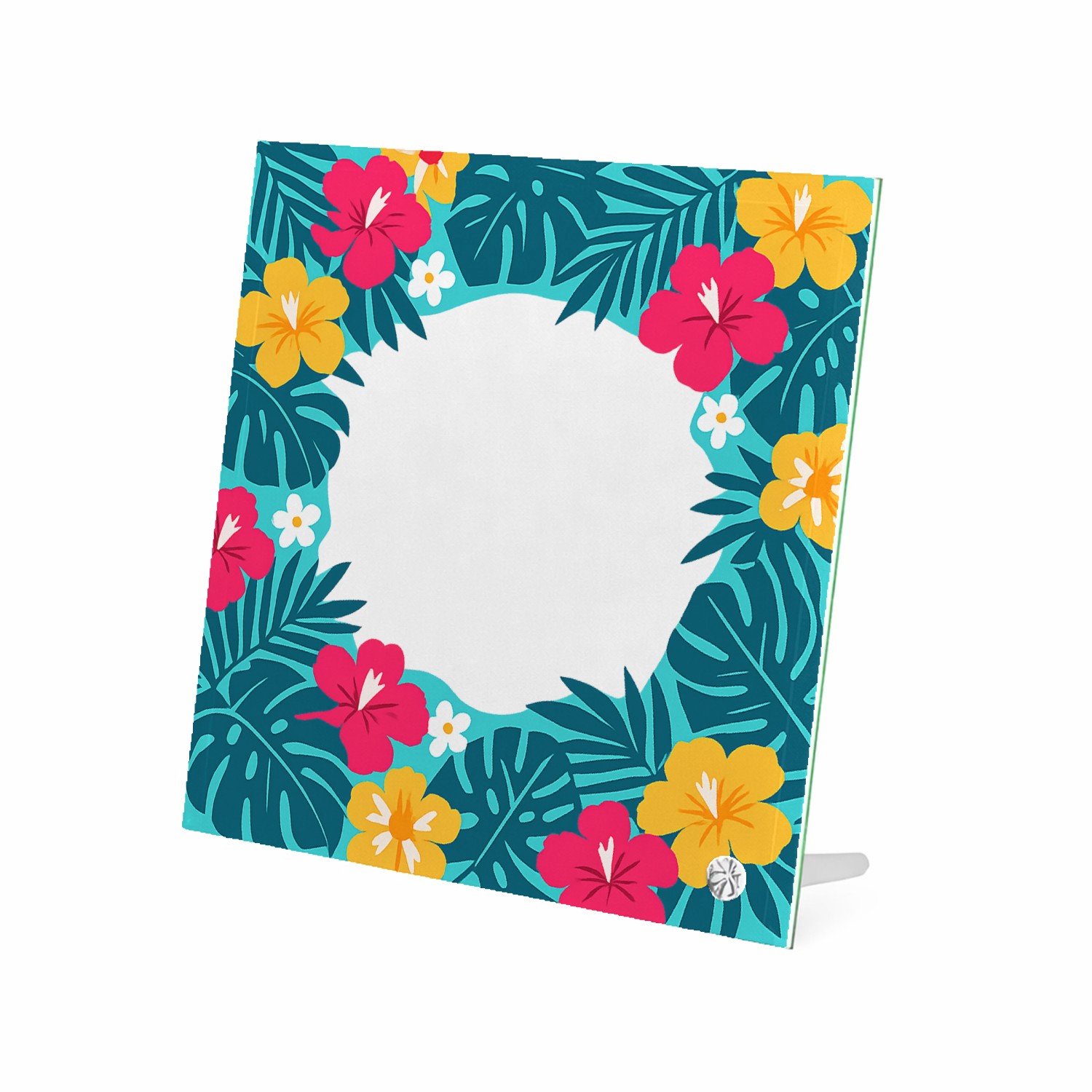 Mr Cadeautjes Glasframe 20 x 20 - design Fris botanisch herhaalpatroon met een speels centraal labelv | cadeau Wit