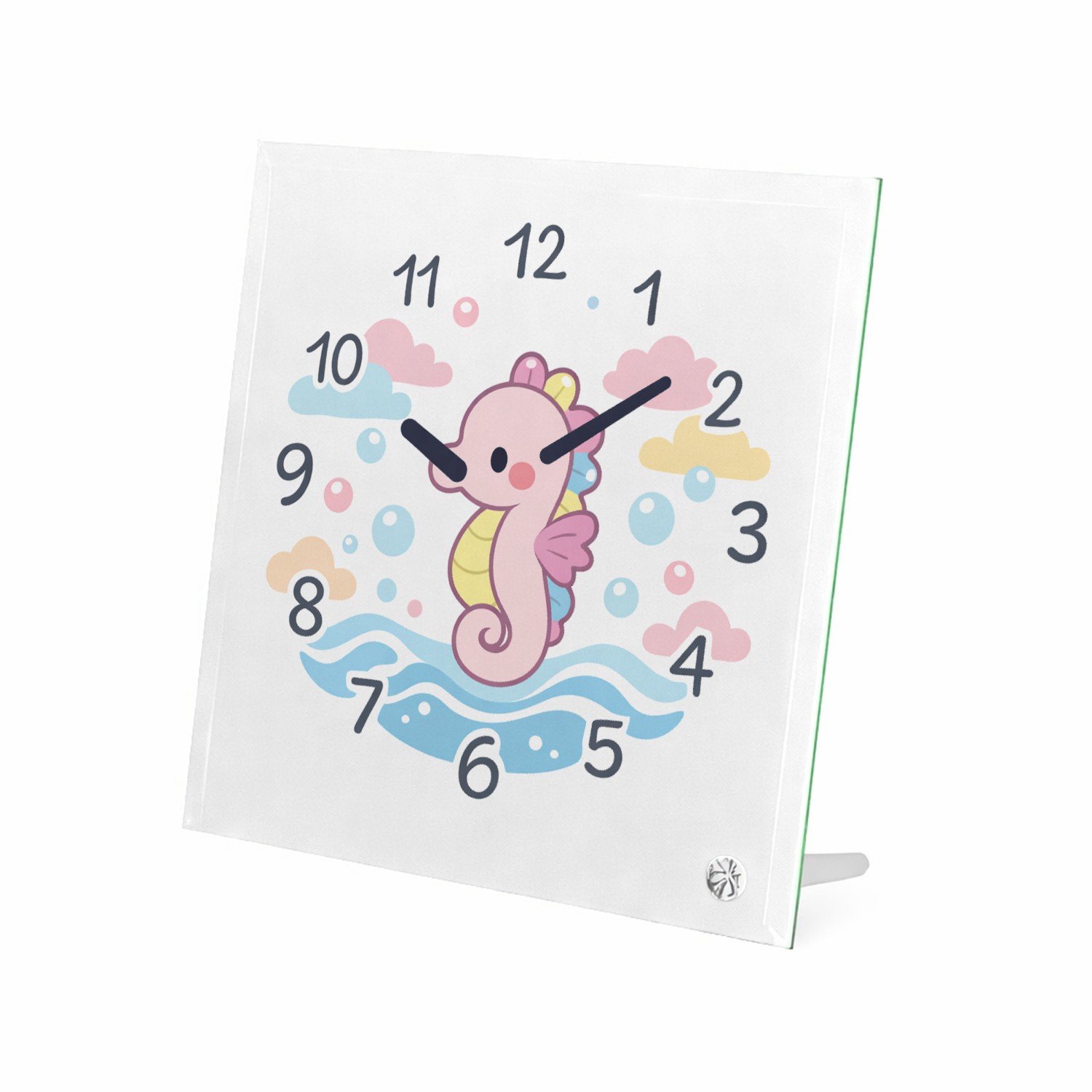 Mr Cadeautjes Glasframe 20 x 20 - design Onderwaterklok met een schattige zeepaardje-illustratie | cadeau Wit