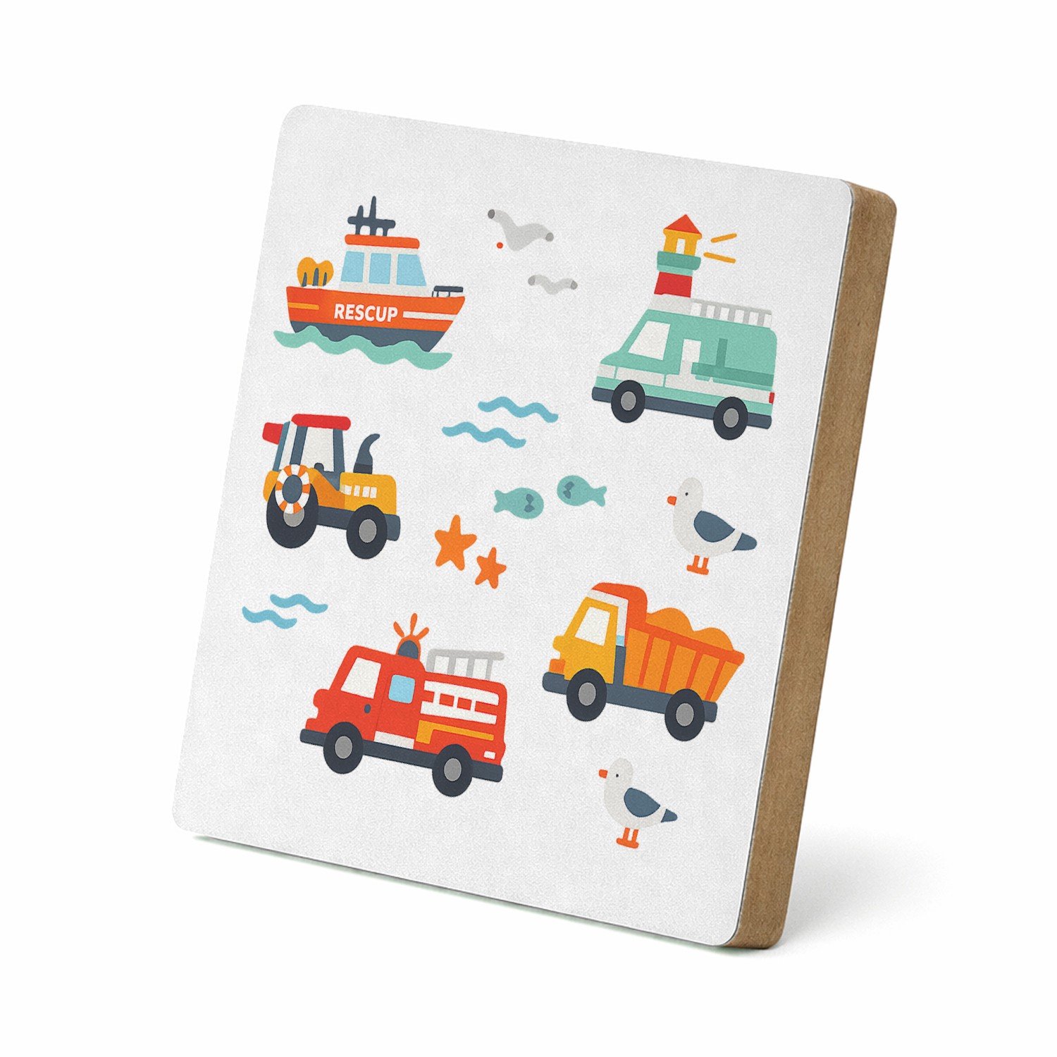Mr Cadeautjes MDF staande fotolijst 15,2 x 15,2 - design Reddingsvoertuigen op zee | cadeau Wit