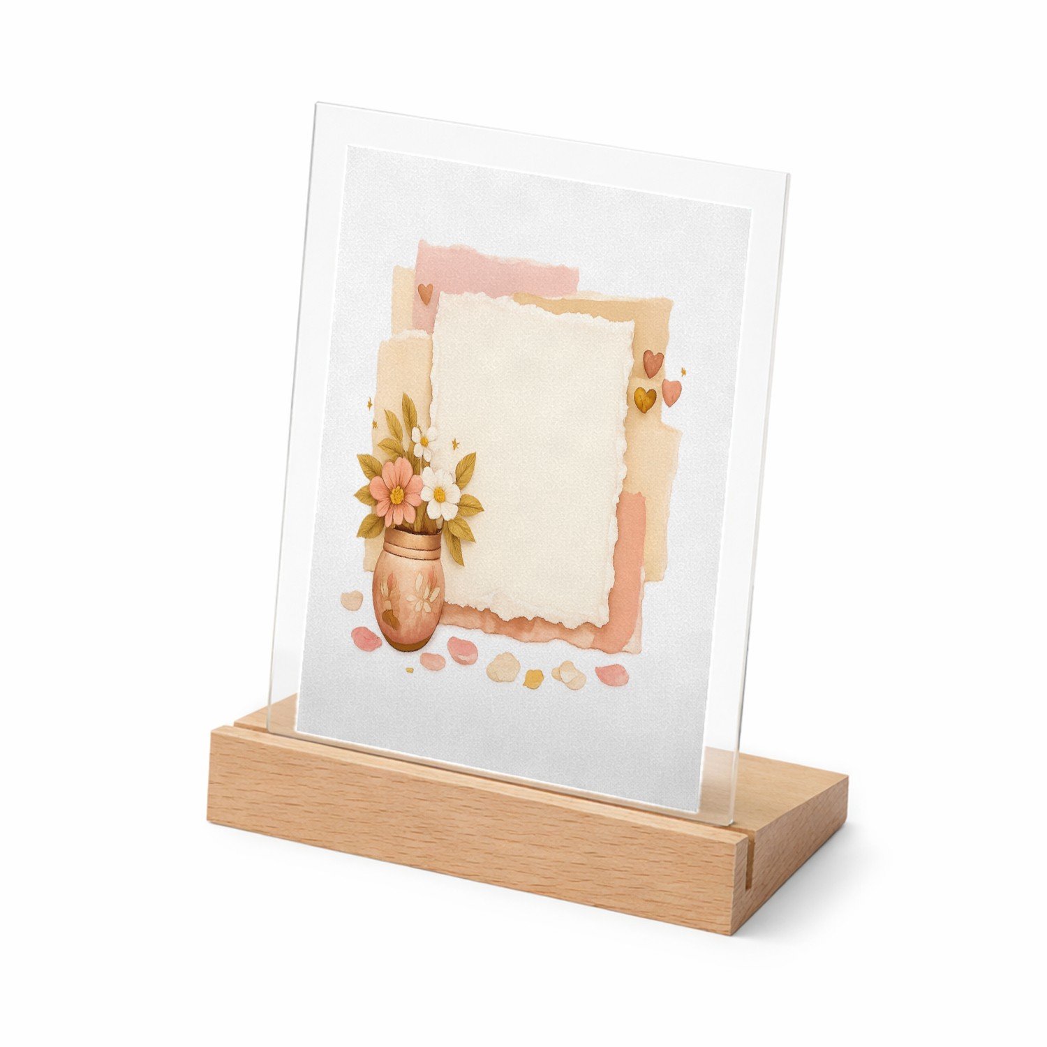 Mr Cadeautjes Glasframe met vaste tekst - design Een zachte, luxe collage met een positieve affirmatie in het | cadeau Wit