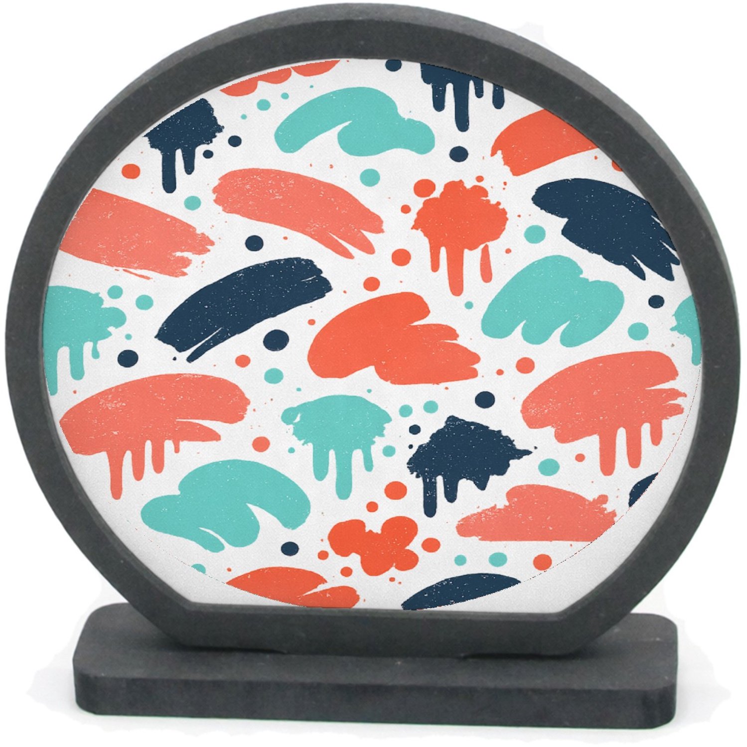 Mr Cadeautjes Houten fotolijst rond met MDF inleg - design Energiek botanisch patroon met verfspatten en losse bladeren | cadeau Wit