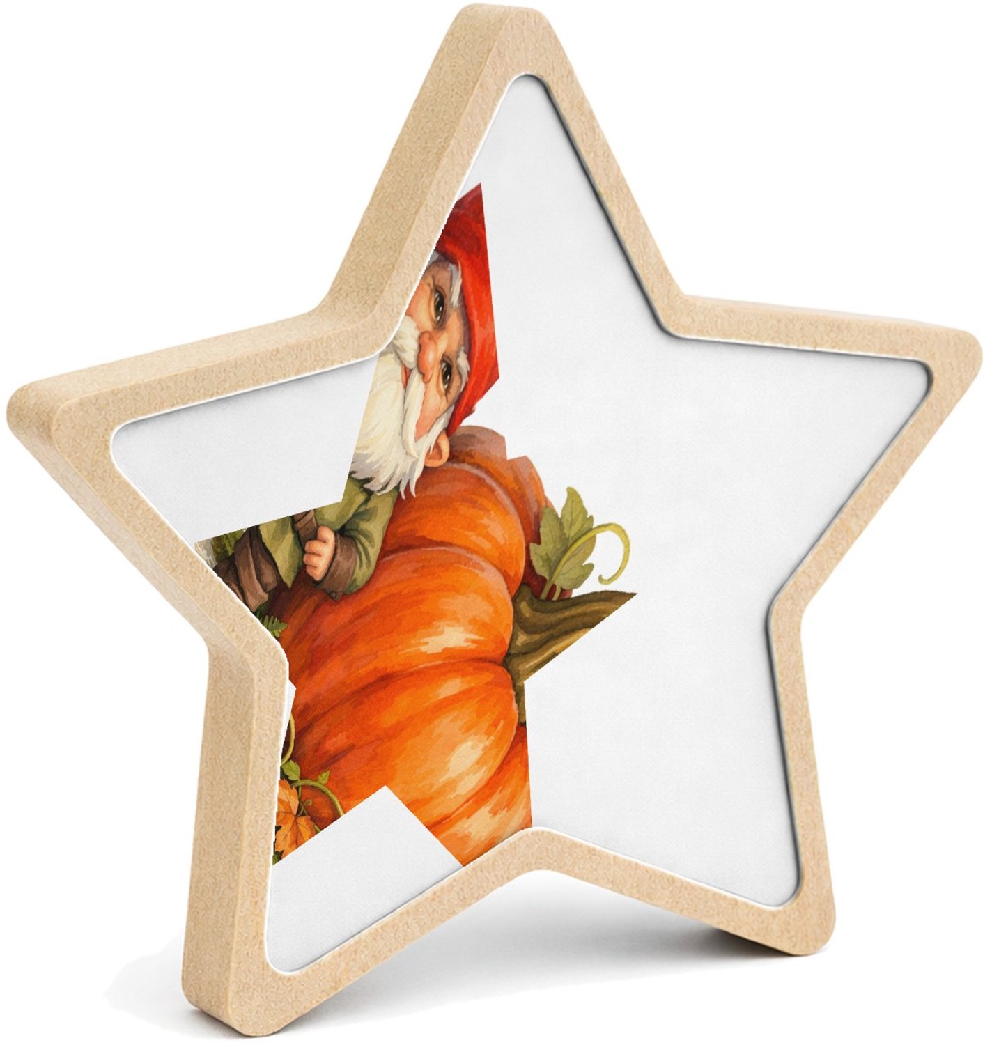Mr Cadeautjes MDF fotolijst ster 14 x 13,5 - design Een stoere kabouter die naast een gigantische paddenstoel st | cadeau Wit