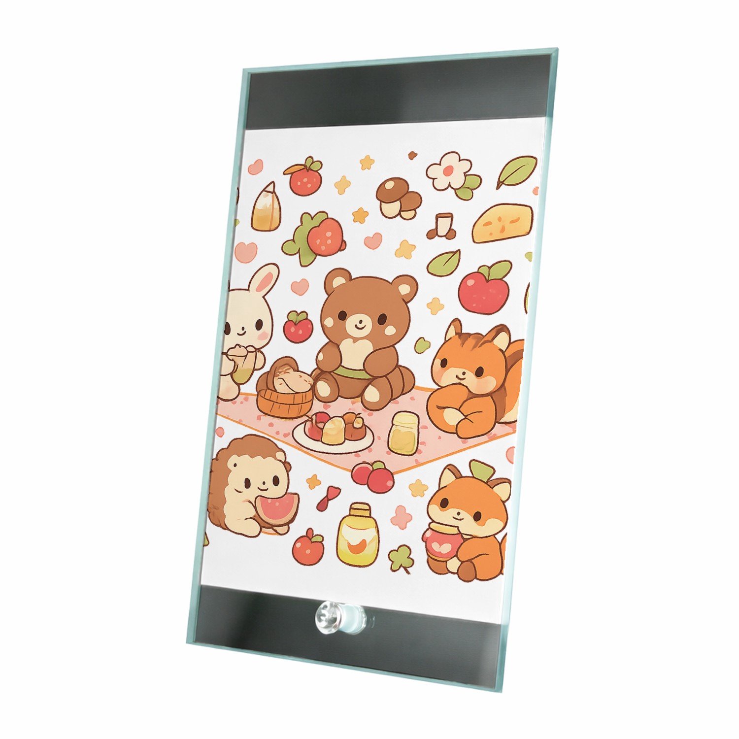 Mr Cadeautjes Glasframe 15 x 23 - design Een vrolijke set kleine bosdieren die samen picknicken tusse | cadeau Wit